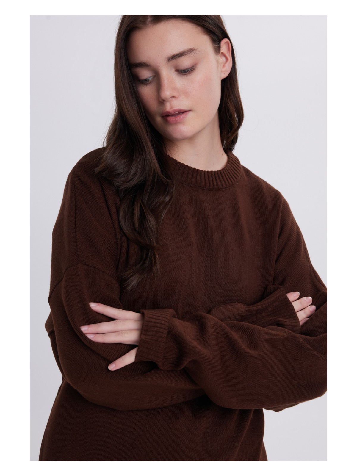 Tudors Kadın Oversize Geniş Kesim Bisiklet Yaka Kahverengi Kazak