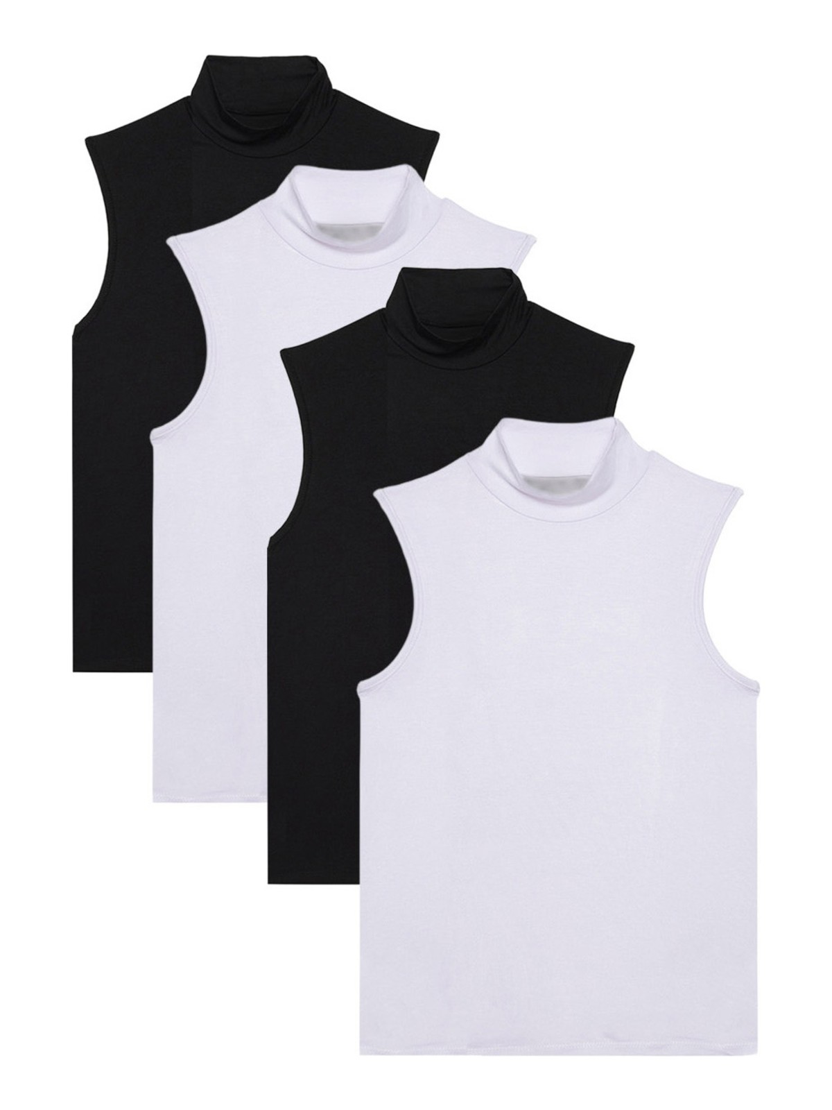 Tudors Kadın 4'lü Paket Siyah-Beyaz Regular Fit Viskon Kumaş Balıkçı Yaka Sıfır Kol Bluz