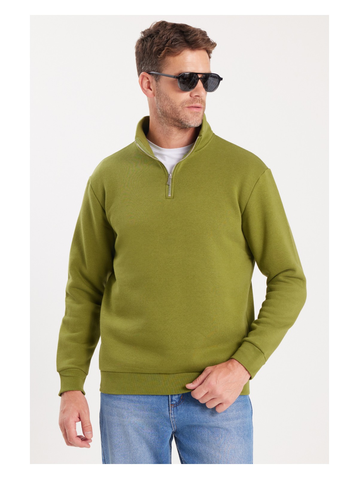 Tudors Unisex Relax Fit Rahat Kesim Pamuklu İçi Polarlı Yarım Fermuarlı Siyah Dik Yaka Sweatshirt - Görsel 10