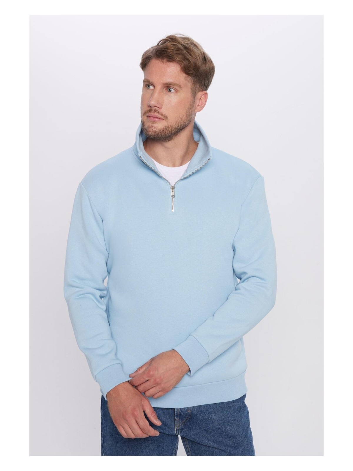 Tudors Unisex Relax Fit Rahat Kesim Pamuklu İçi Polarlı Yarım Fermuarlı Siyah Dik Yaka Sweatshirt - Görsel 9