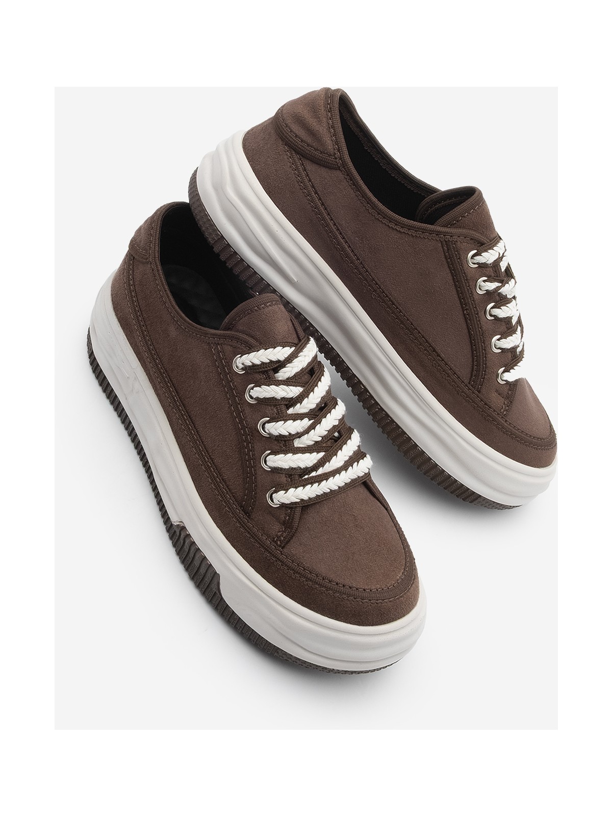 Marjin Kadın Sneaker Yüksek Taban Bağcıklı Bez Spor Ayakkabı Kotnel Kahve Süet