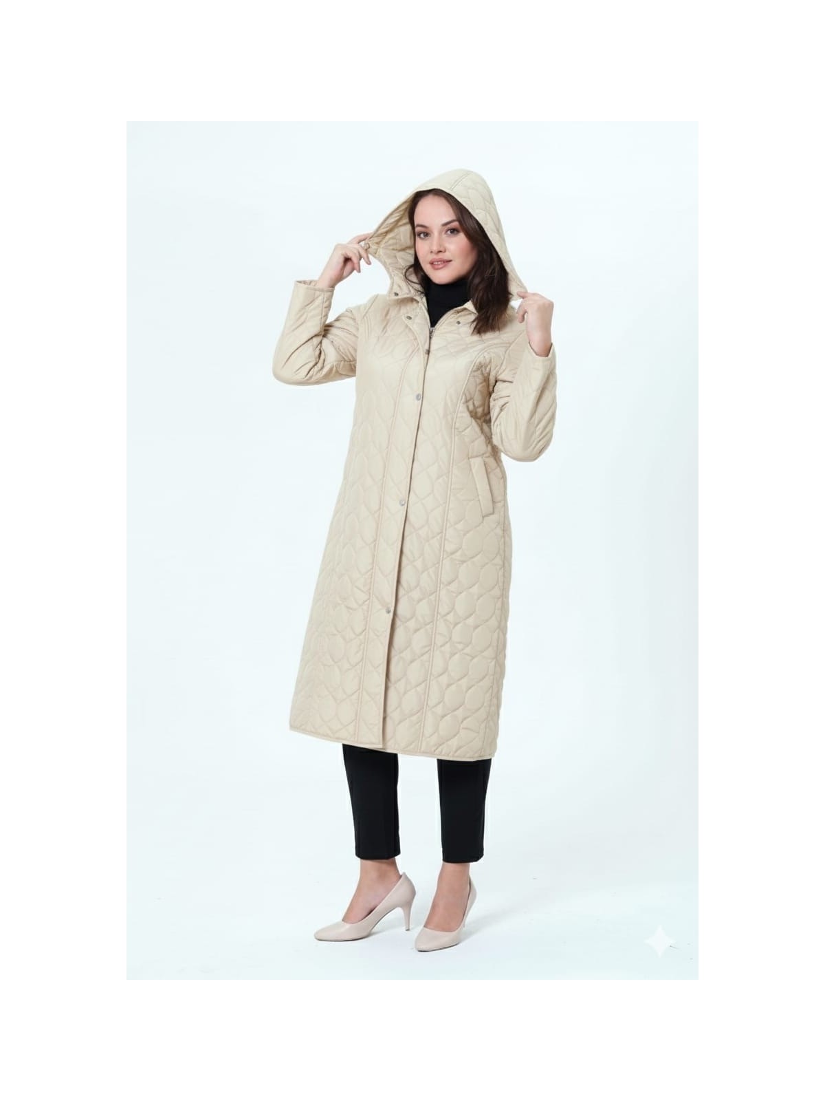 Mihrinaz Kadın Büyük Beden Içi Tüylü Kapitone Mont - Görsel 5