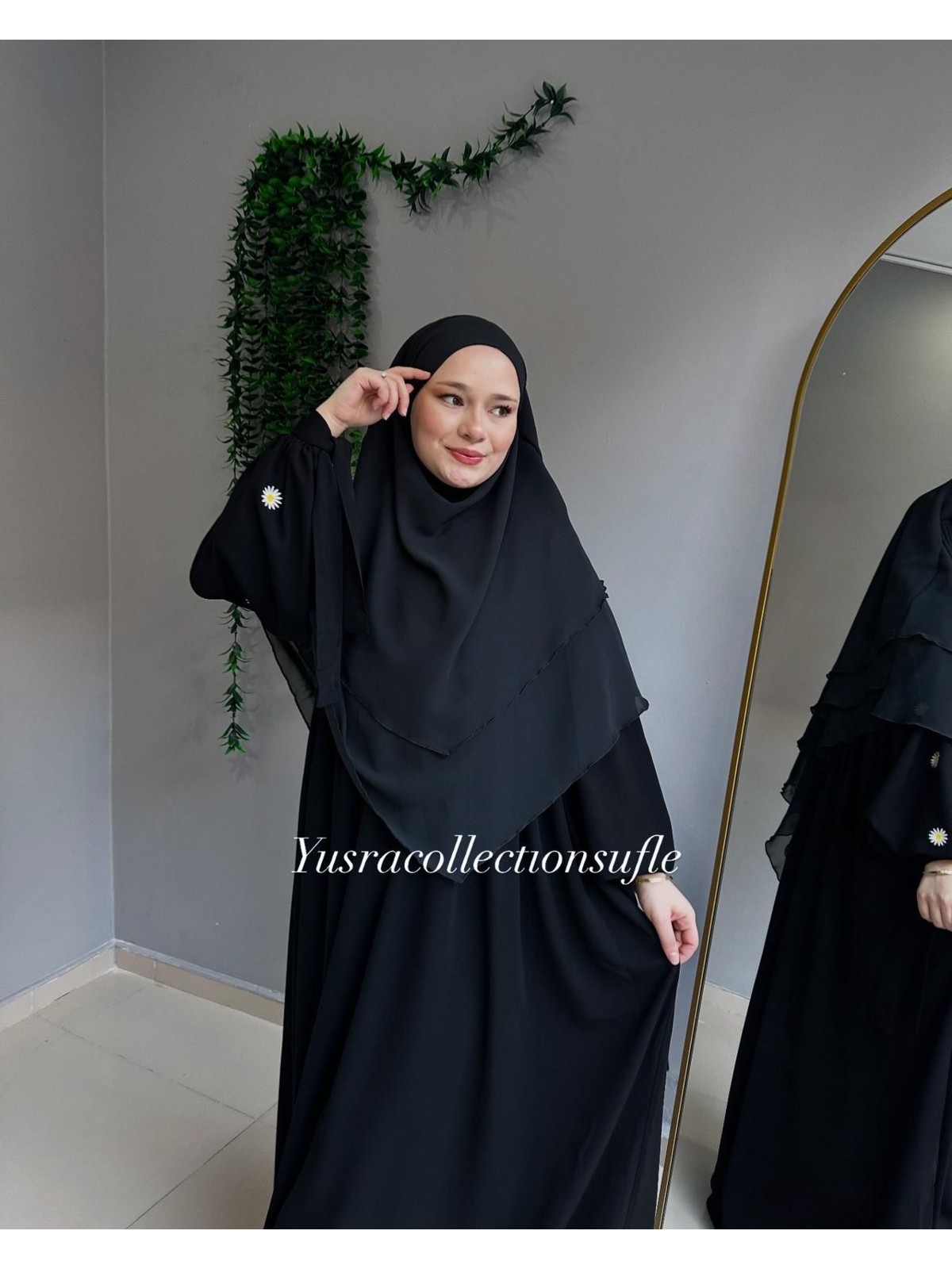 Yüsra Collection Papatya Nakışlı Liza Elbise ve Kısa Sufle 2 'li Takım