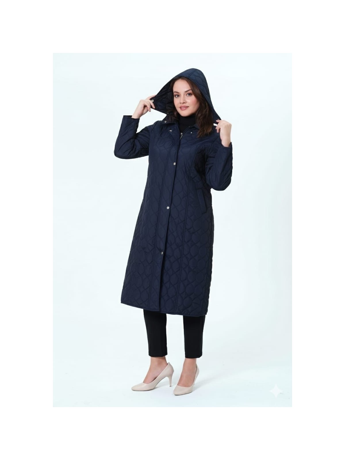 Mihrinaz Kadın Büyük Beden Içi Tüylü Kapitone Mont - Görsel 4