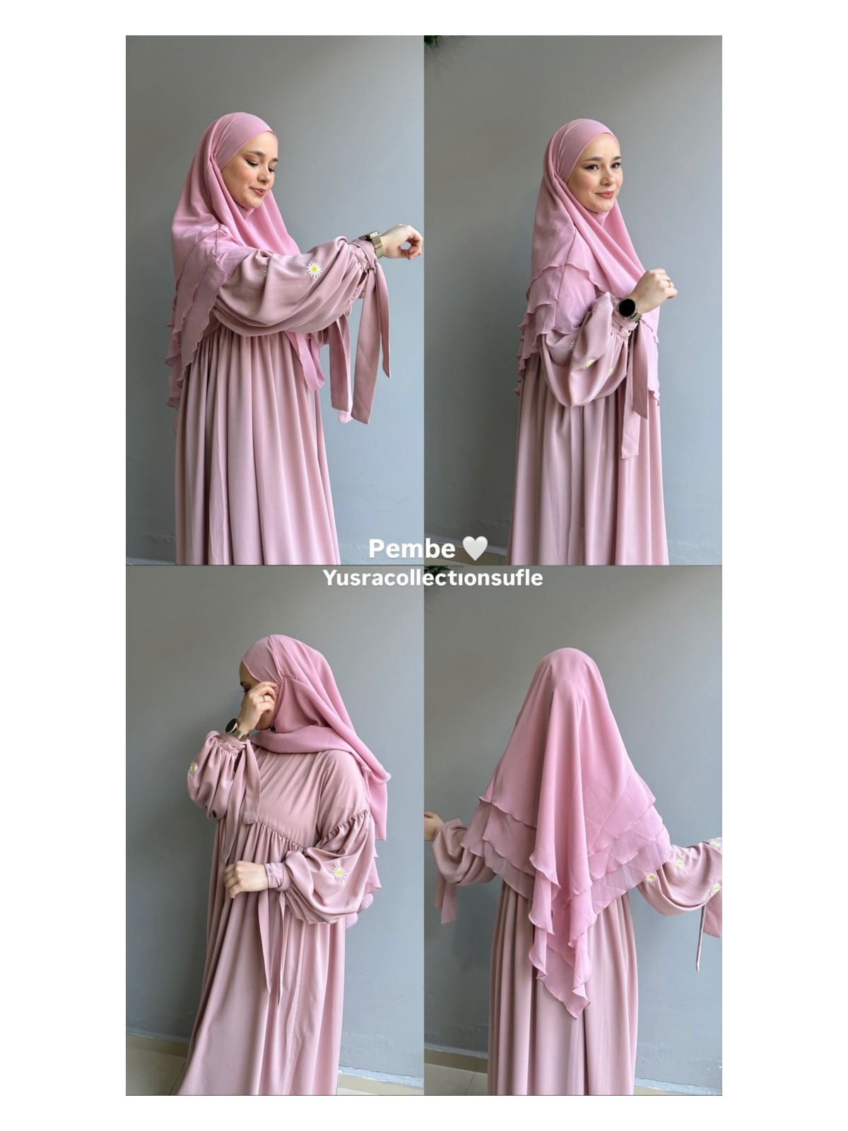 Yüsra Collection Papatya Nakışlı Liza Elbise ve Kısa Sufle 2 'li Takım - Görsel 7