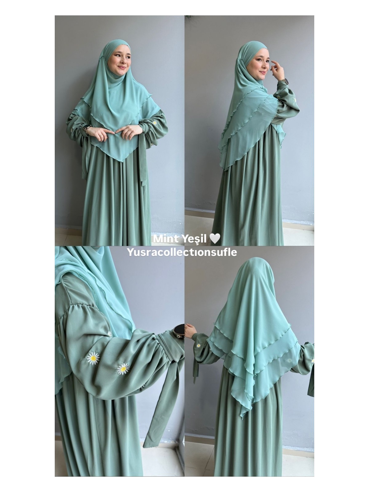 Yüsra Collection Papatya Nakışlı Liza Elbise ve Kısa Sufle 2 'li Takım - Görsel 8