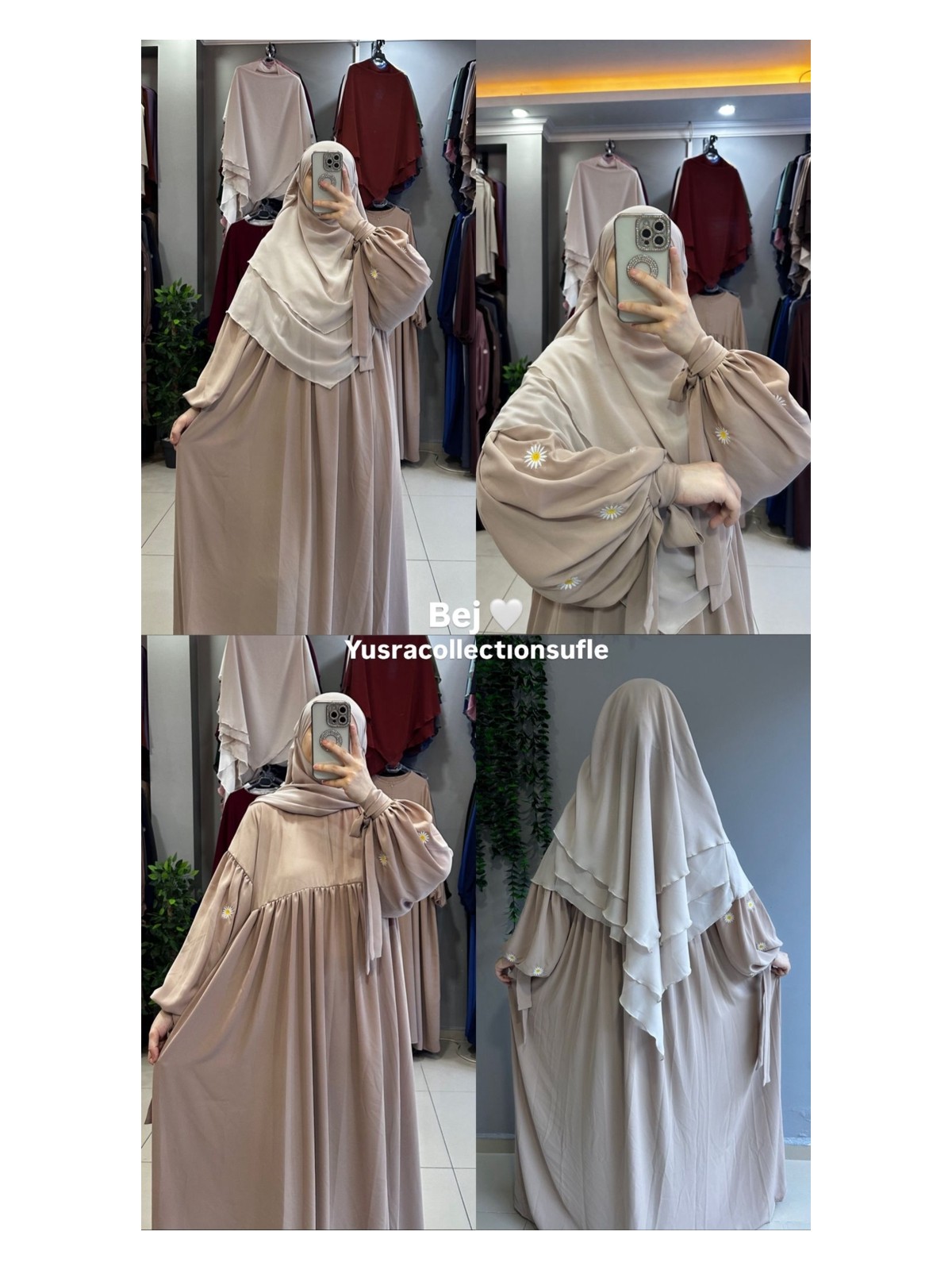 Yüsra Collection Papatya Nakışlı Liza Elbise ve Kısa Sufle 2 'li Takım - Görsel 9