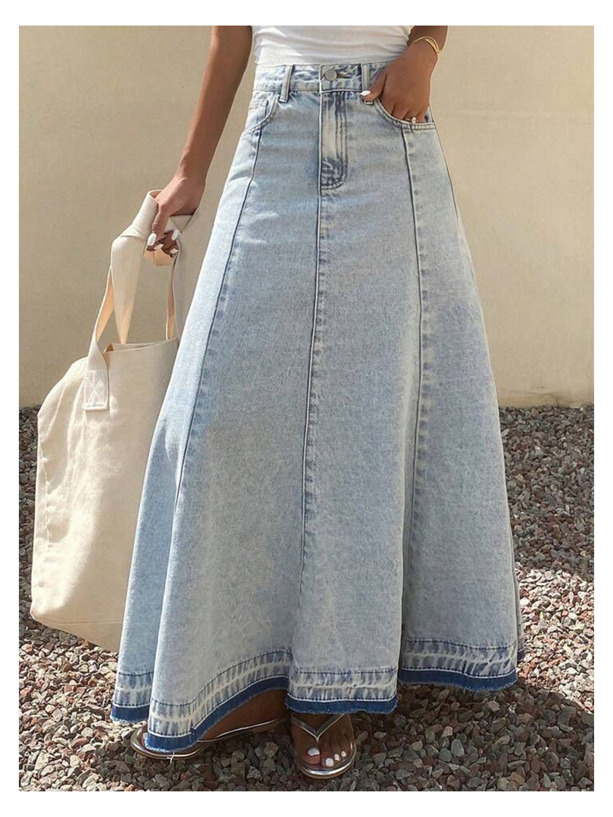 Vellichor Kadın A Form Mavi Denim Etek