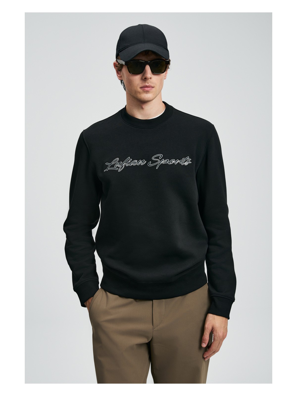 Lufian Loved Erkek Siyah Sweatshirt Uzun Kol Normal Kalıp Standart Cep ile Şık Tasarım