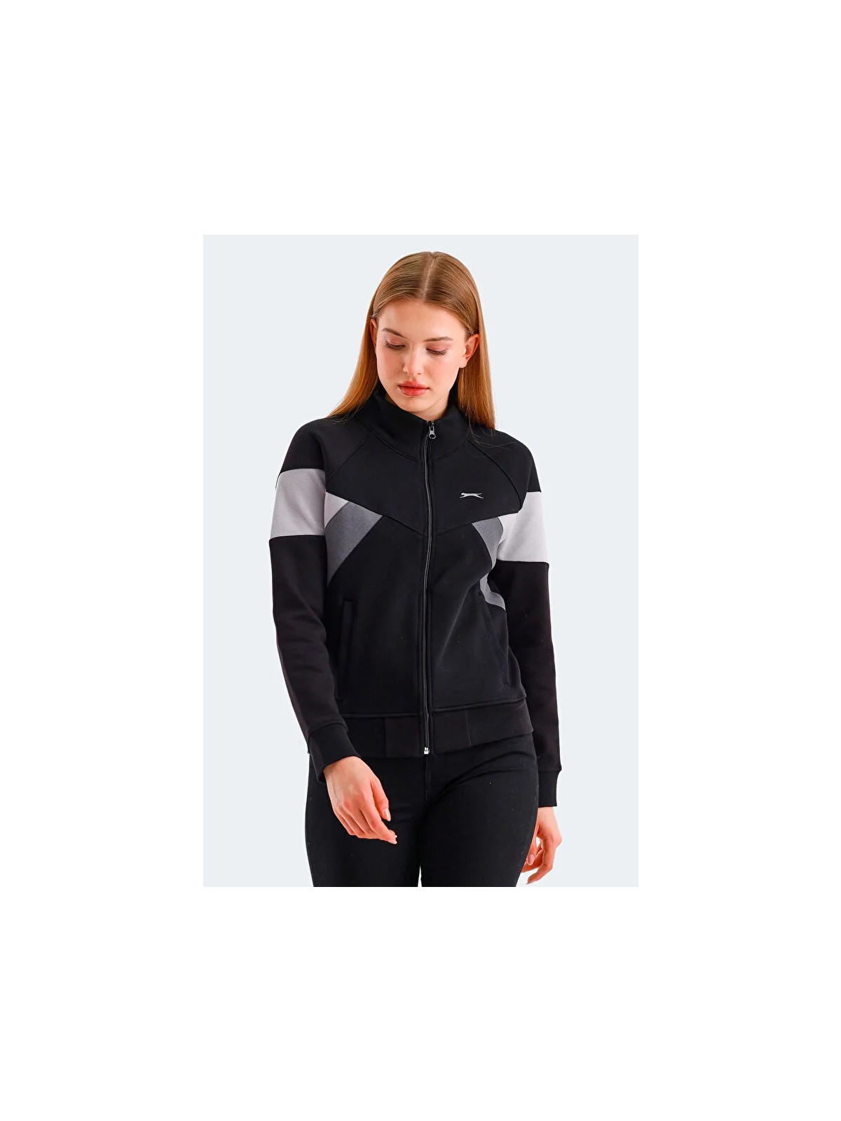 Slazenger Siyah Victory ST24WK013-500 Kadın Sweatshirt Düz Desenli L Beden Rahat Kesim Sezonluk