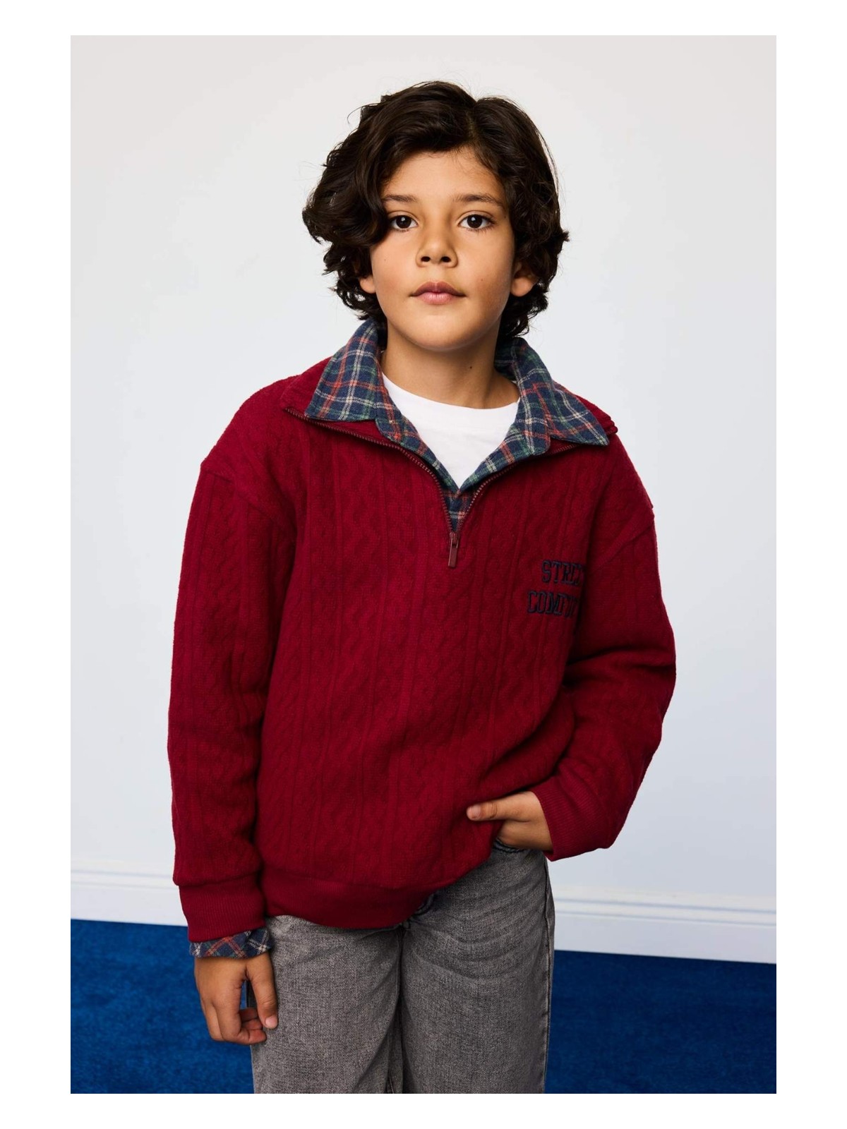 DeFacto Oversize Geniş Kalıp Yarım Fermuarlı Baskılı Jakarlı Sweatshirt Erkek Çocuk G5384A825WN