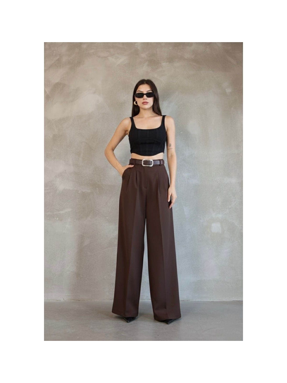 Haka Giyim Kadın Palazzo Pileli Pantolon Ithal Doubleface Kumaş Yüksek Kaliteli Ürün Yüksek Bel Kemerli - Görsel 6