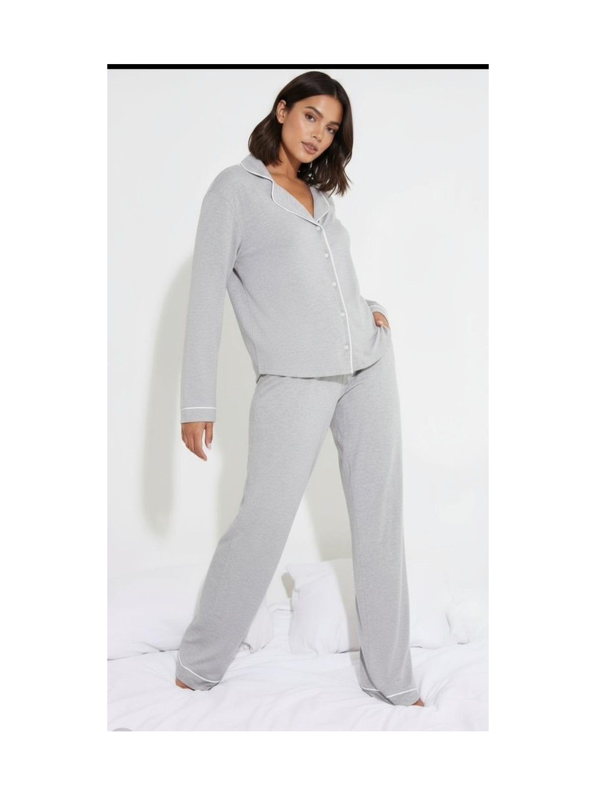 Merlot Düğmeli Biyeli Pijama Takımı - Görsel 3