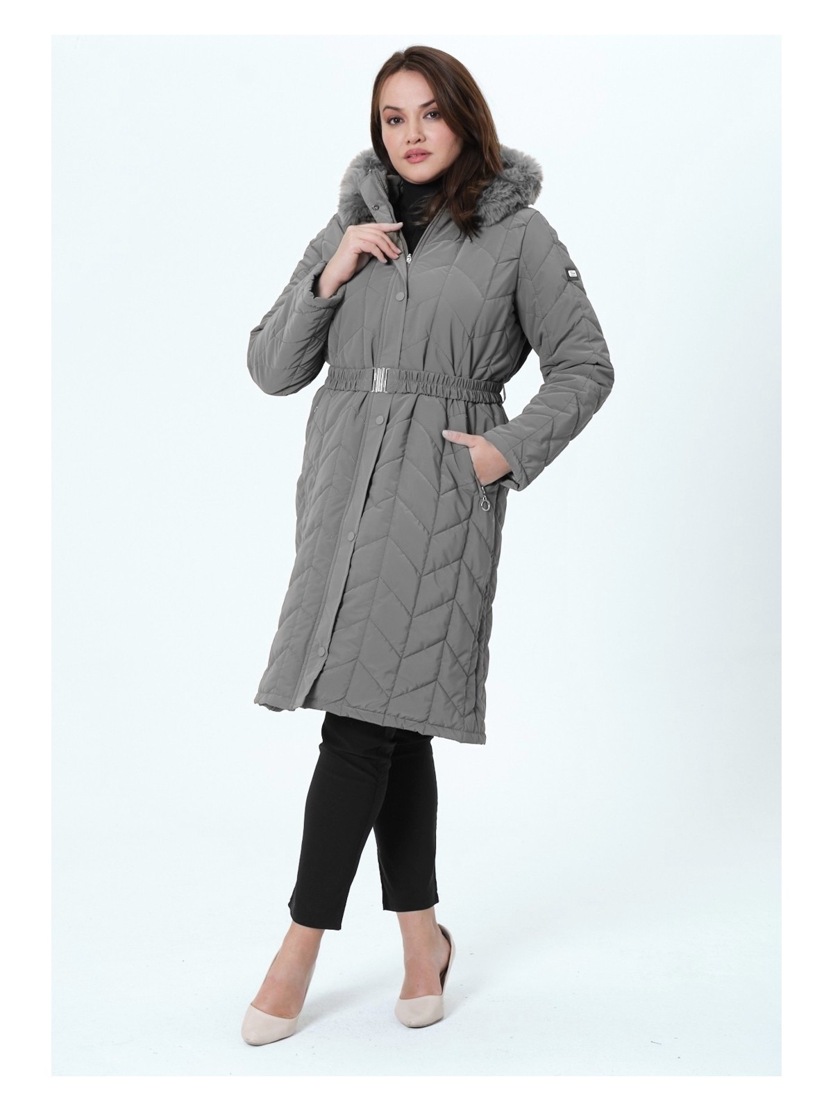 Glr & Gym Meralcan Kaddın Büyük Beden Astarlı Nova Kumaş Kapitone Mont - Görsel 5