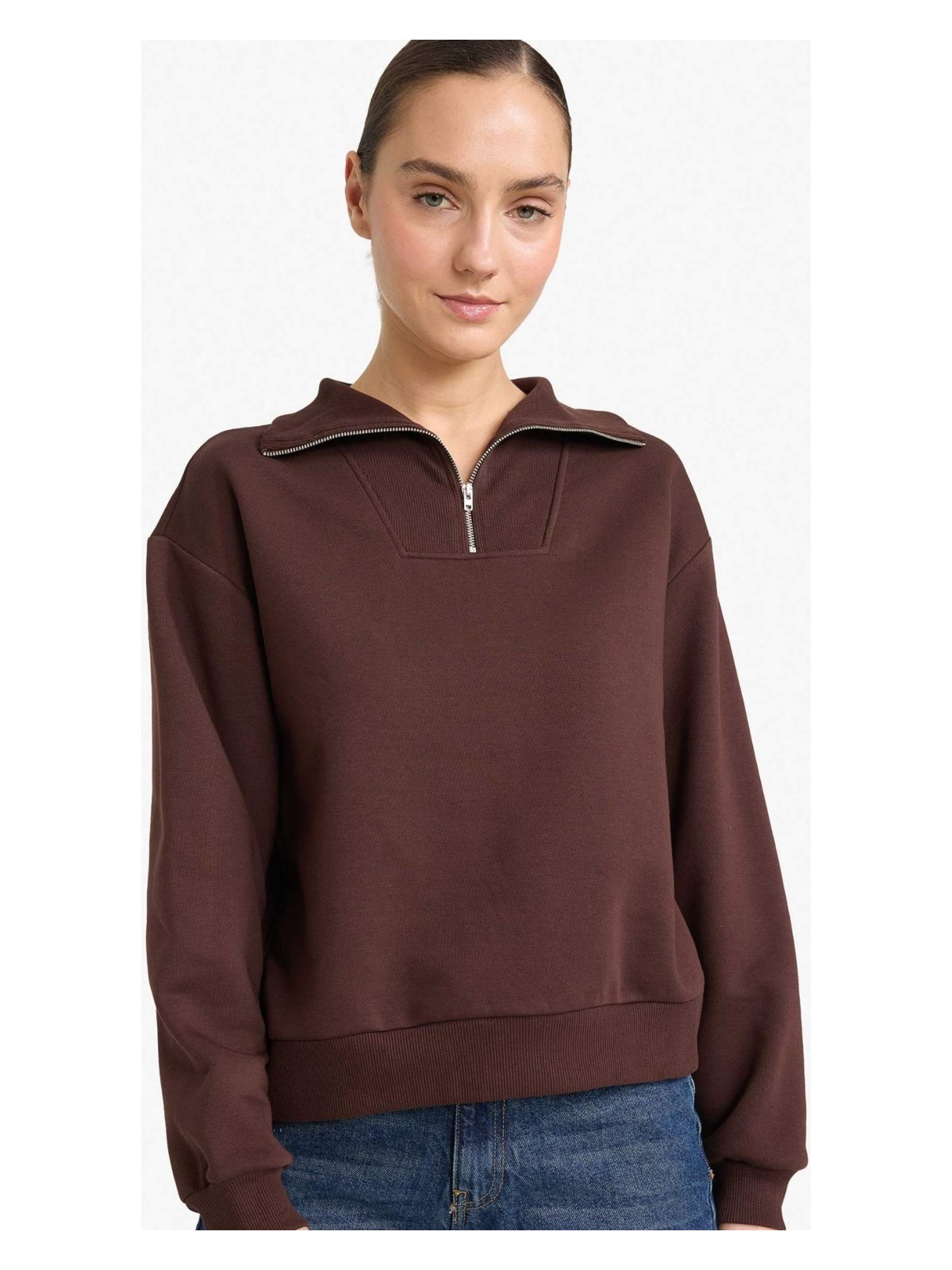 DeFacto Regular Fit Yarım Fermuarlı Balıkçı Yaka Basic Düz Sweatshirt G4761AX25WN