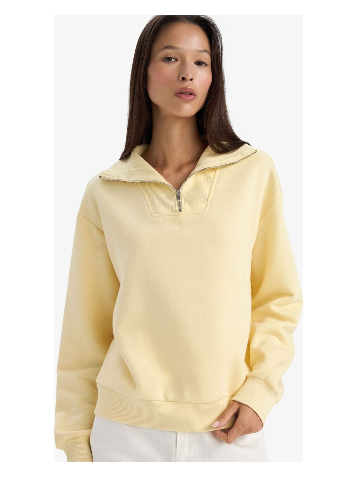 DeFacto Regular Fit Yarım Fermuarlı Balıkçı Yaka Basic Düz Sweatshirt G4761AX25WN - Görsel 3