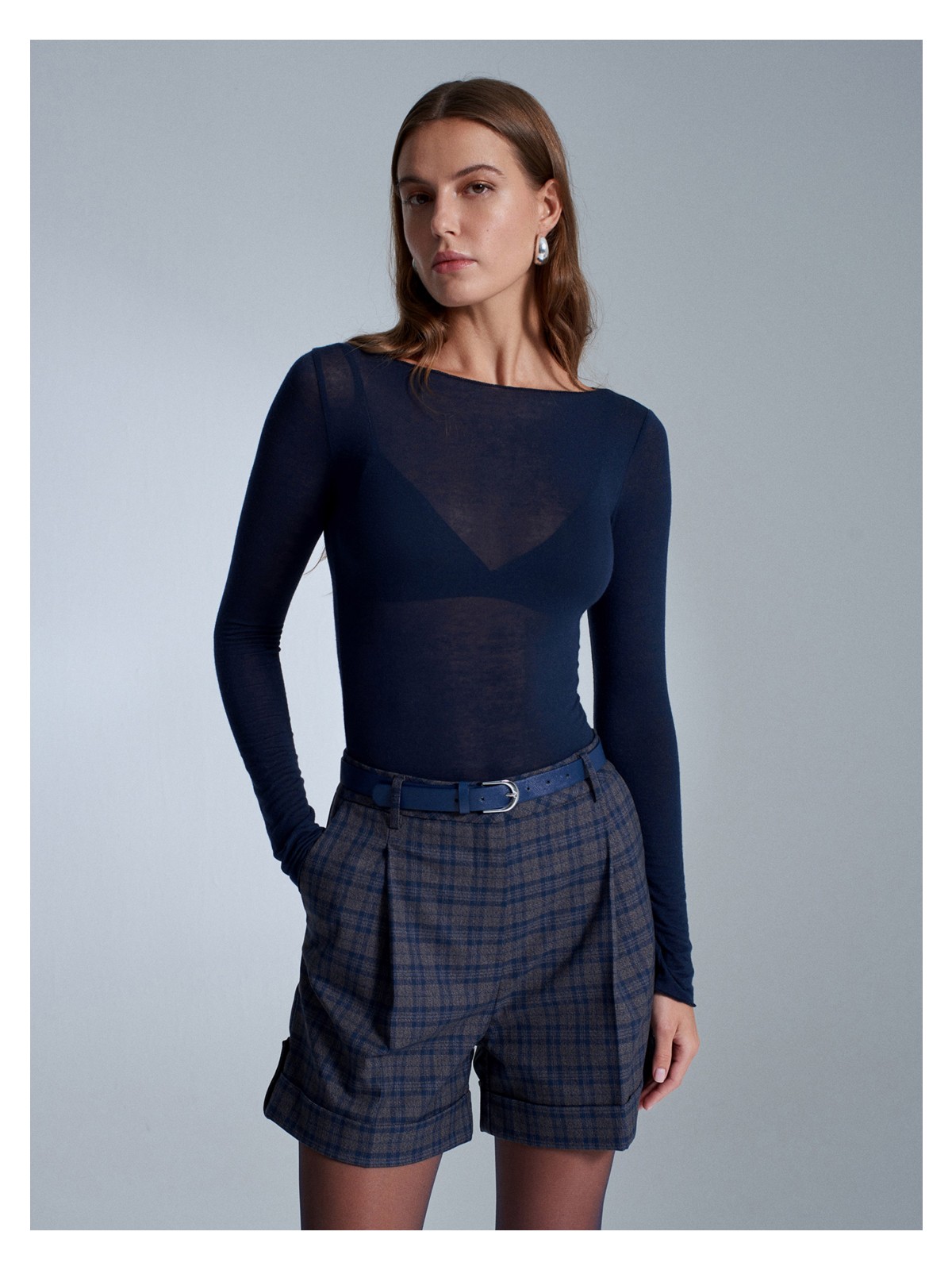 Dilvin 32122 Kayık Yaka Modal Kaşmir Ultra Hafif Bluz-Lacivert