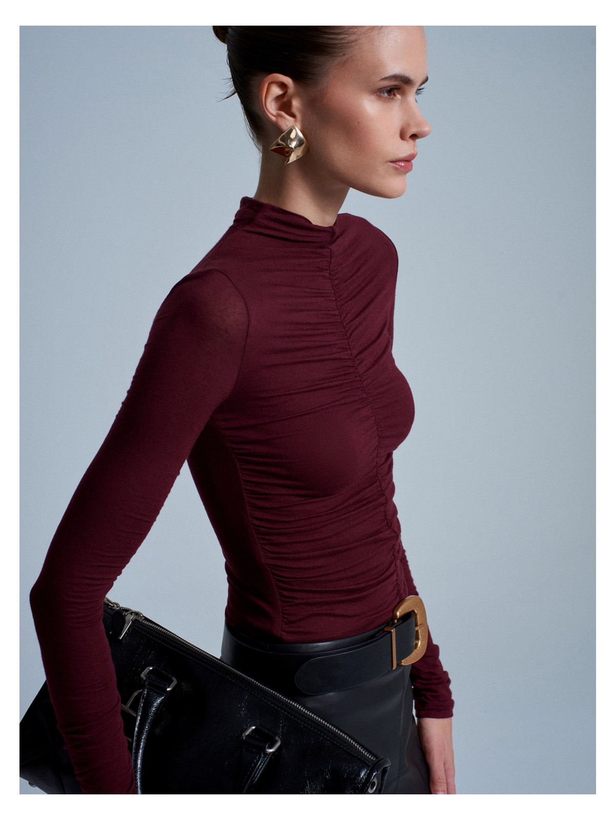 Dilvin 32333 Kaşmir Karışımlı Büzgülü Bluz-Siyah - Görsel 6