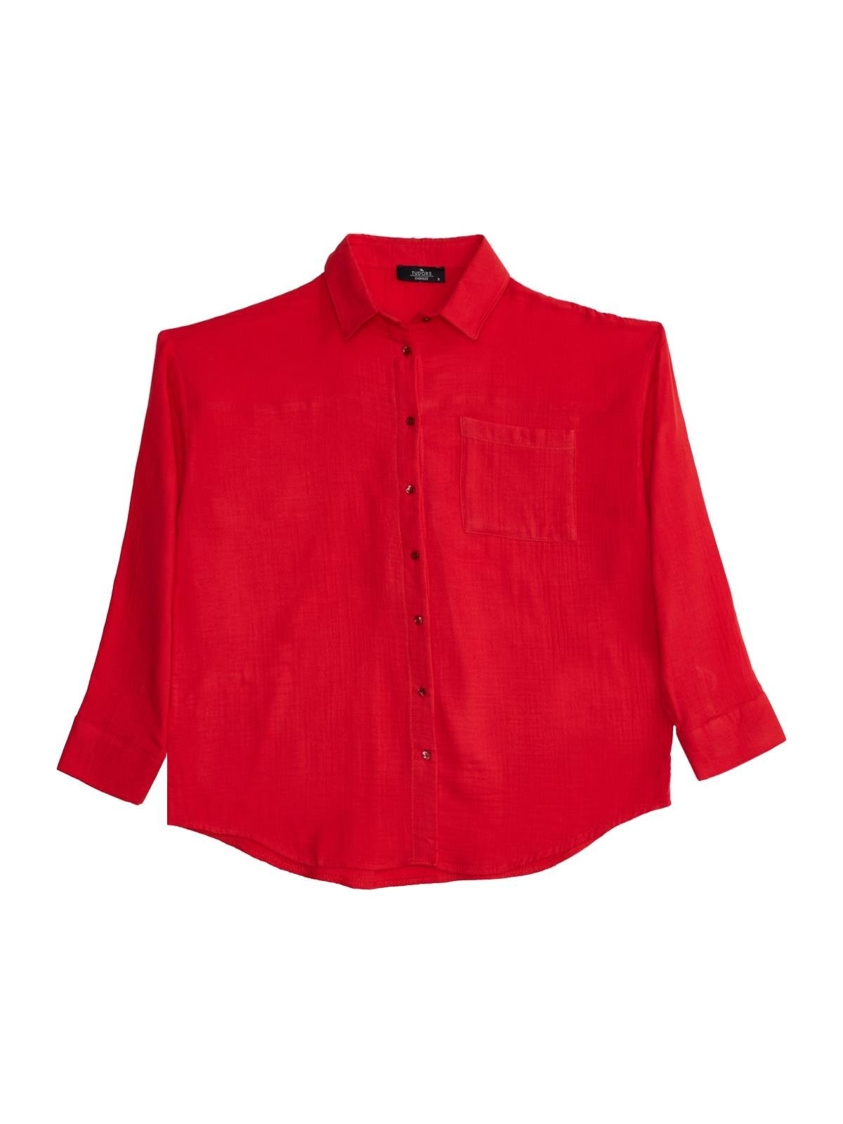 Tudors Kadın Oversize Geniş Kesim %100 Pamuk Müslin Kumaş Uzun Kollu Cepli Dokulu Bordo Gömlek - Görsel 8