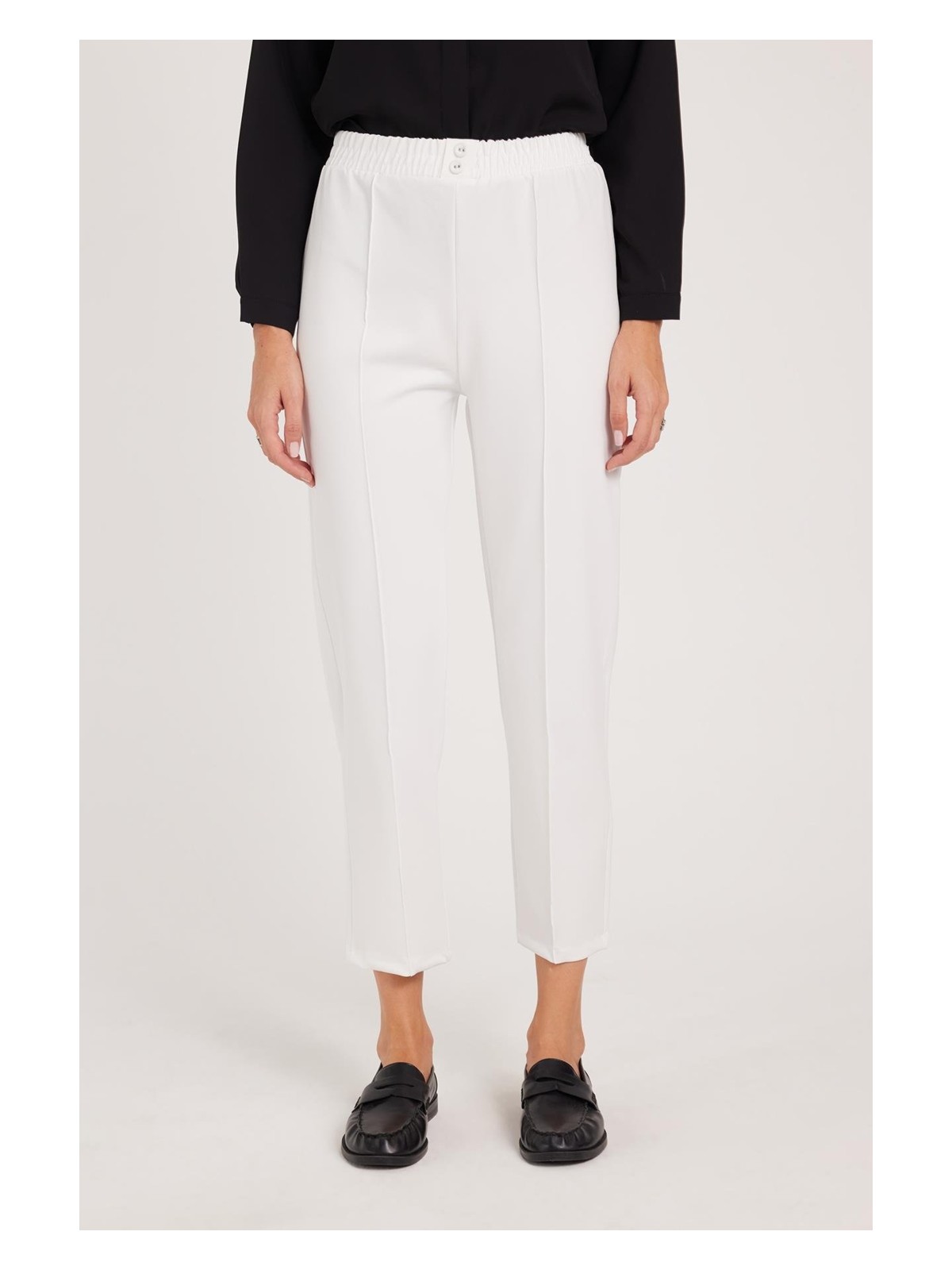 Tudors Kadın Relax Fit Rahat Kesim Yüksel Bel Düz Paça Beli Lastikli Antrasit Pantolon - Görsel 3