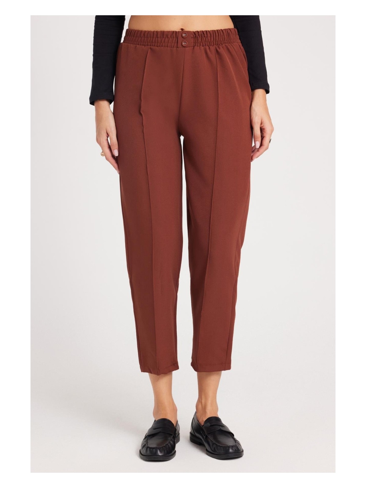 Tudors Kadın Relax Fit Rahat Kesim Yüksel Bel Düz Paça Beli Lastikli Antrasit Pantolon - Görsel 7