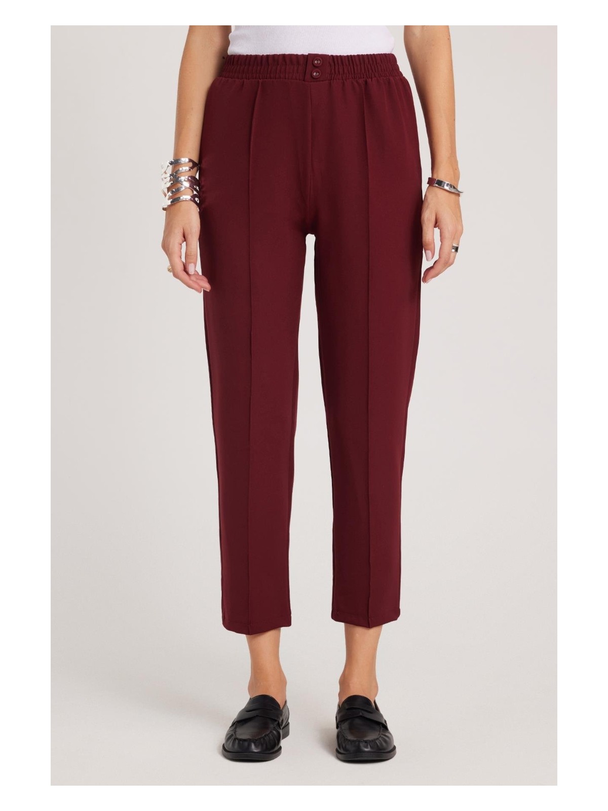 Tudors Kadın Relax Fit Rahat Kesim Yüksel Bel Düz Paça Beli Lastikli Antrasit Pantolon - Görsel 5