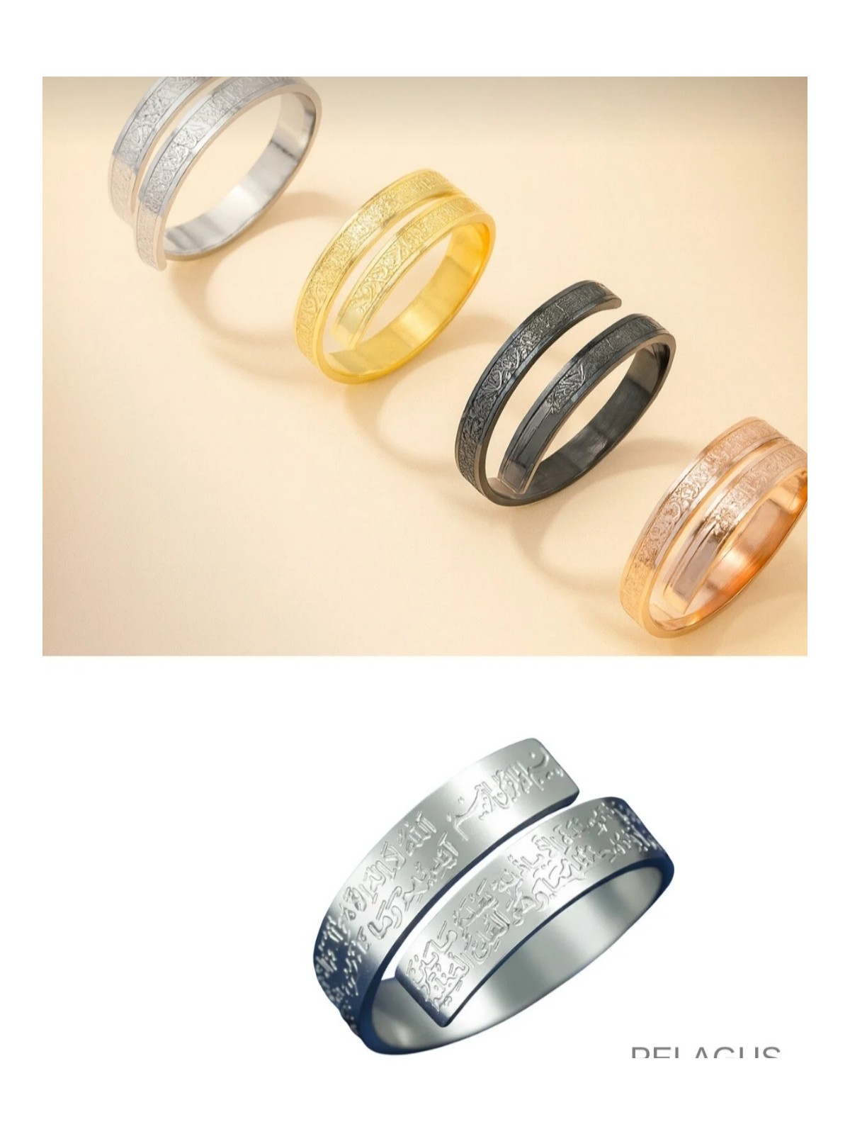 Zd Bellefemme Çelik Ayetel Kürsi Yazılı Ayarlanabilir Yüzük - Görsel 4