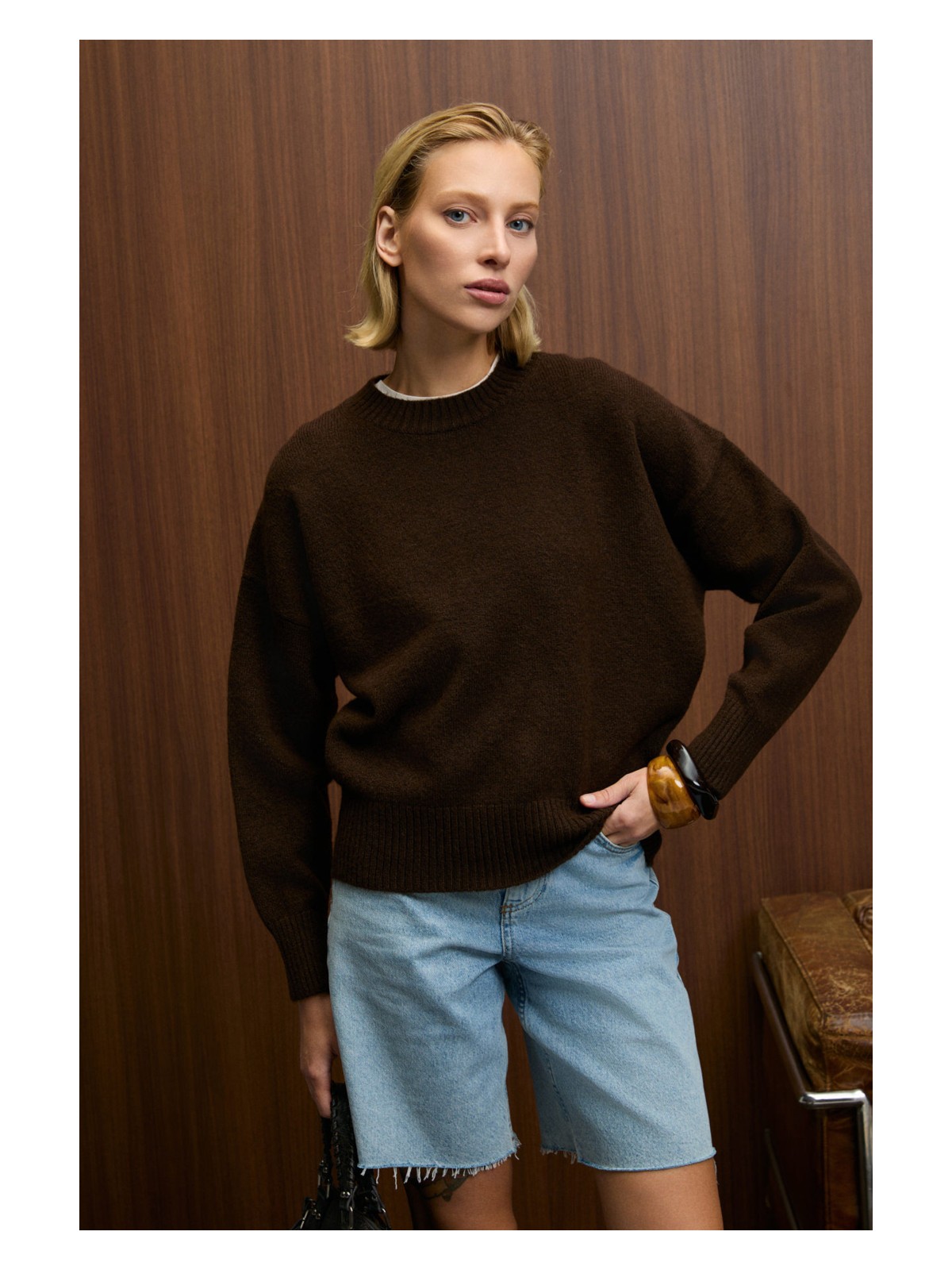 Grimelange Nanna Kadın Oversize Fit Bol Kalıp Yuvarlak Yaka Recycle Triko Grimelanj Kazak - Görsel 9