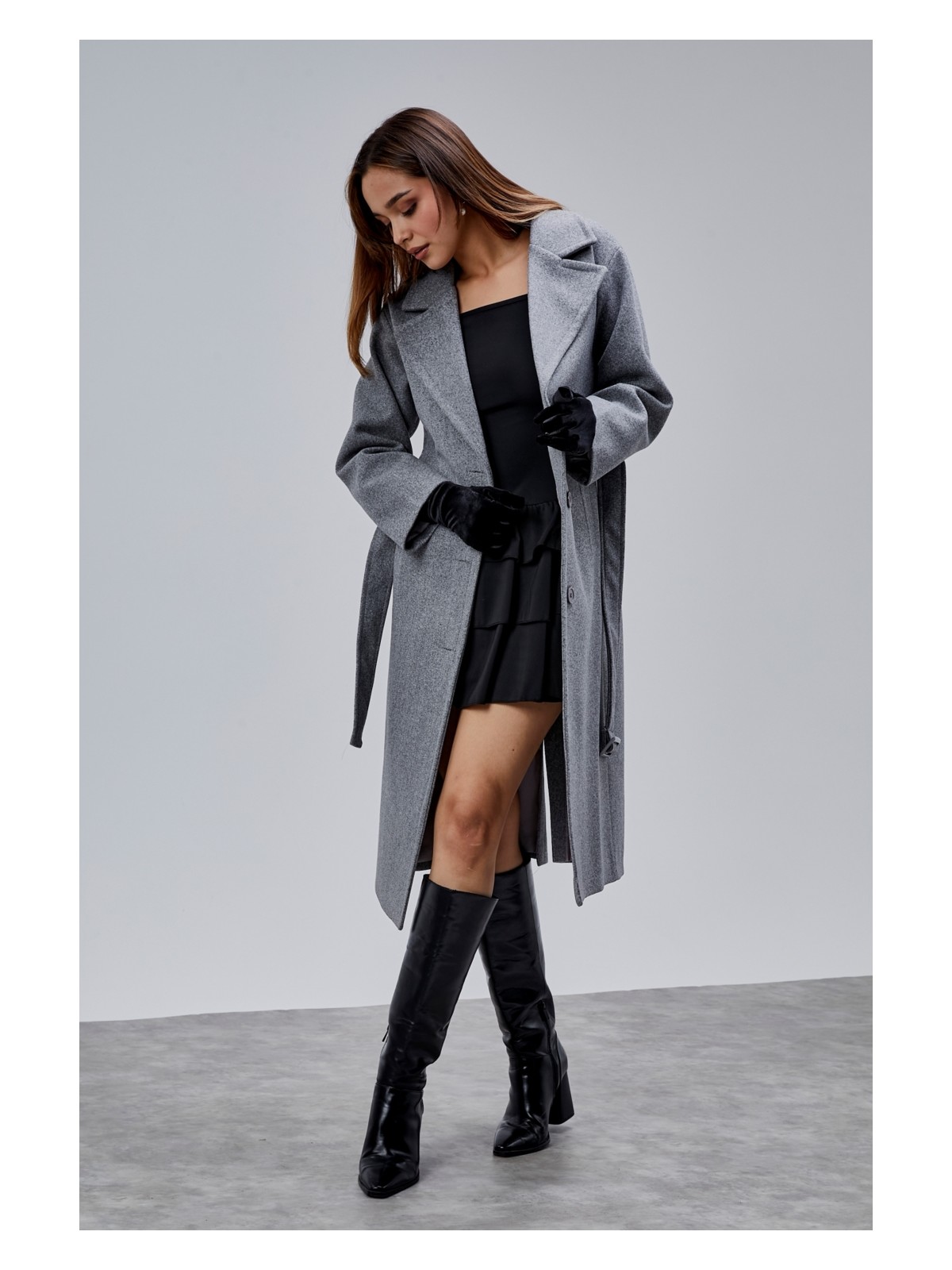 Bolivente Bordo Kruvaze Kapama Belden Bağlamalı Geniş Kalıp Kaşe Kaban - Görsel 6