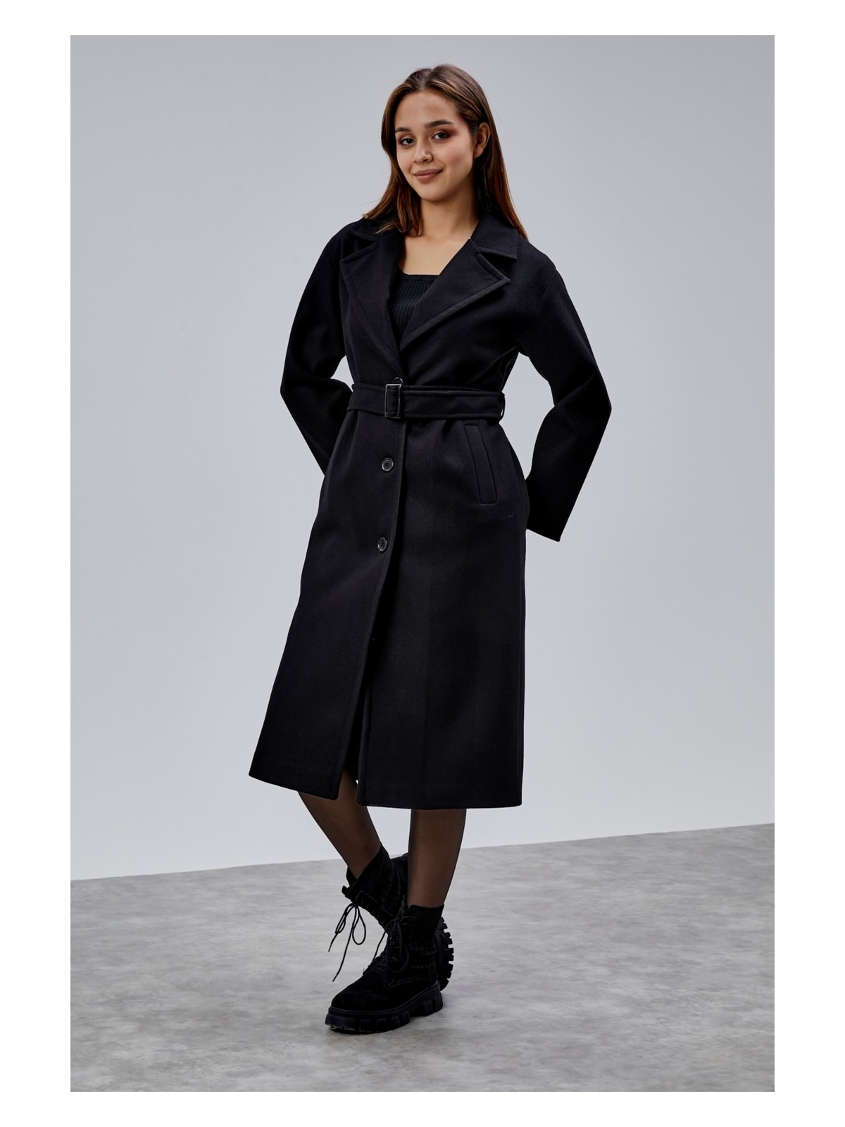 Bolivente Bordo Premium Oversize Kemerli Kaşe Kaban - Görsel 6