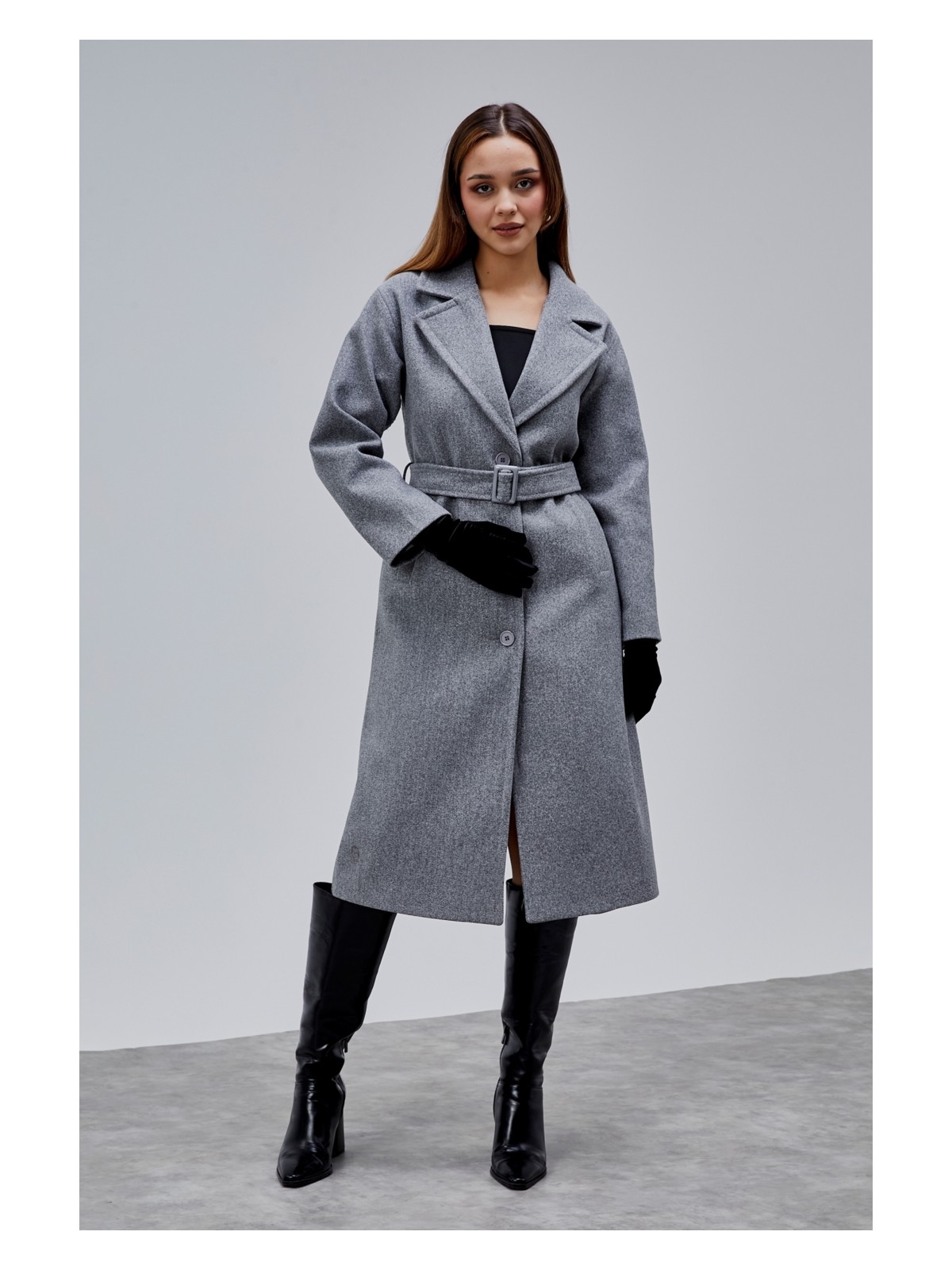 Bolivente Bordo Premium Oversize Kemerli Kaşe Kaban - Görsel 7