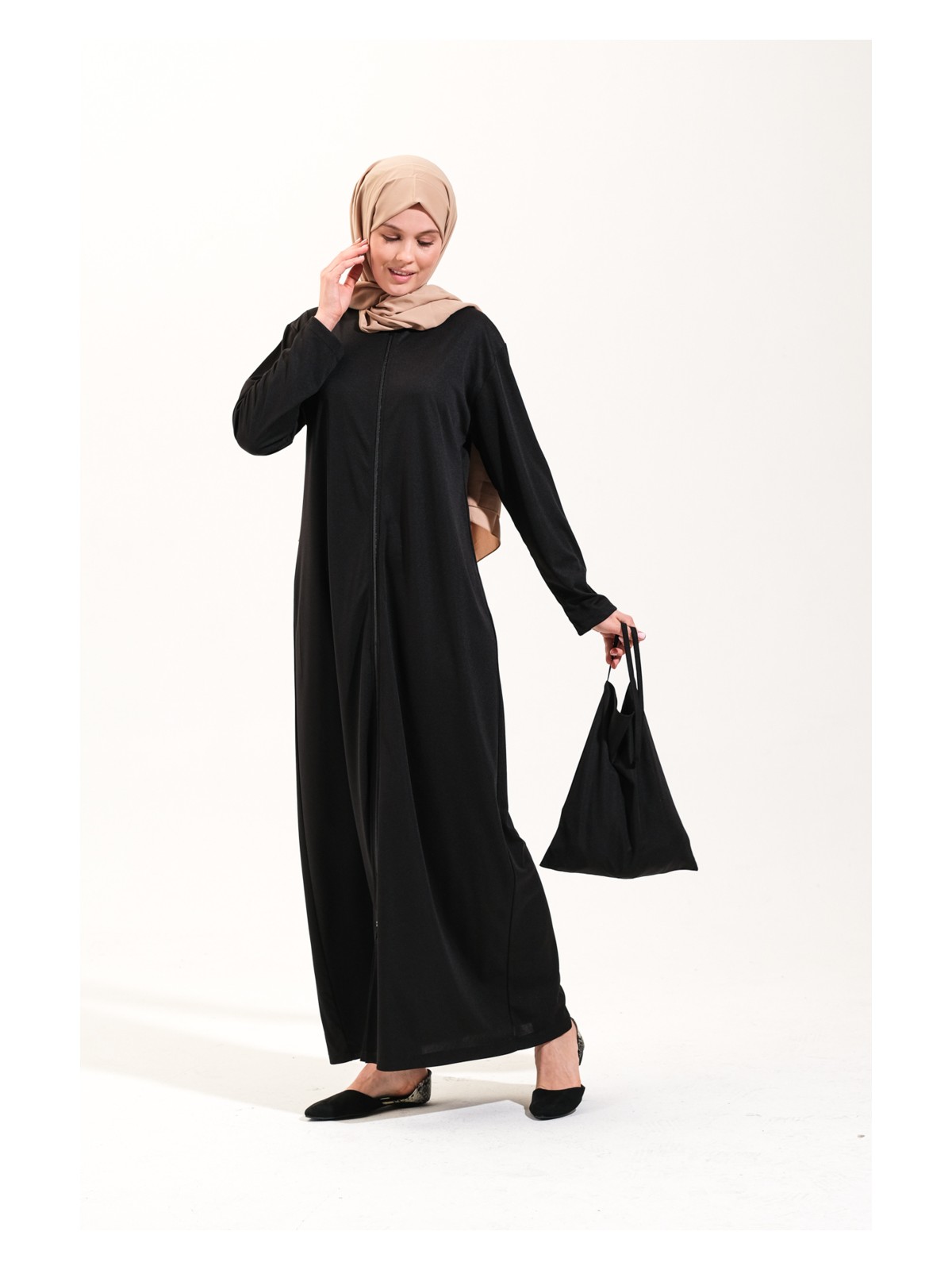 Plistre 2258_PRATIK Fermuarlı Tesettür Namaz Elbisesi Lacivert Ferace - Görsel 3