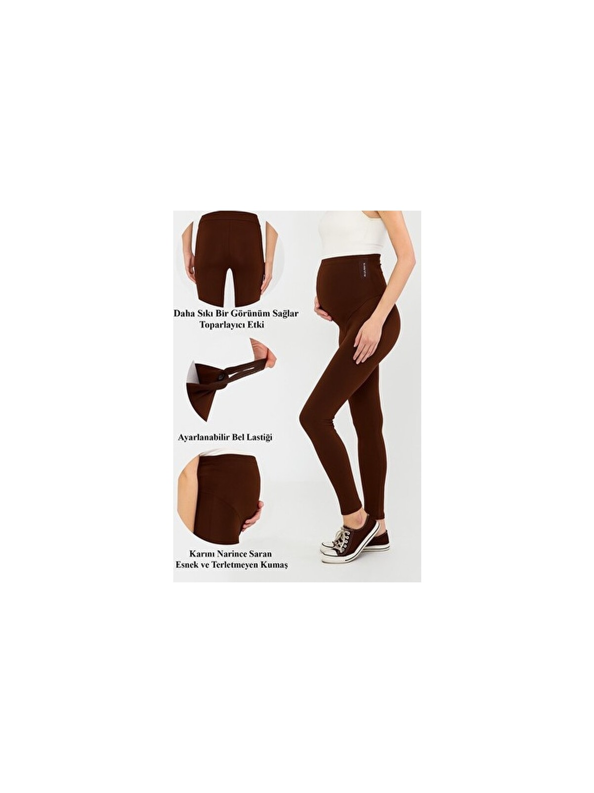 Lesa Wear Beli Ayarlanabilir, Yüksek Bel, Toparlayıcı, Sıkılaştırıcı ve Esnek, Dar Paça Hamile Tayt Kahverengi