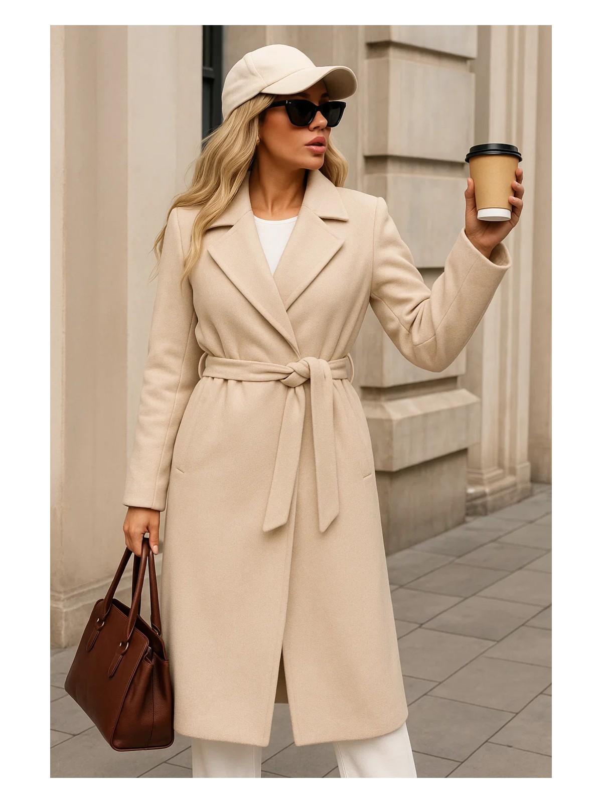 Comstar Kadın Kışlık Trend Kuşaklı Uzun Vizon Kaşe Kaban - Görsel 10