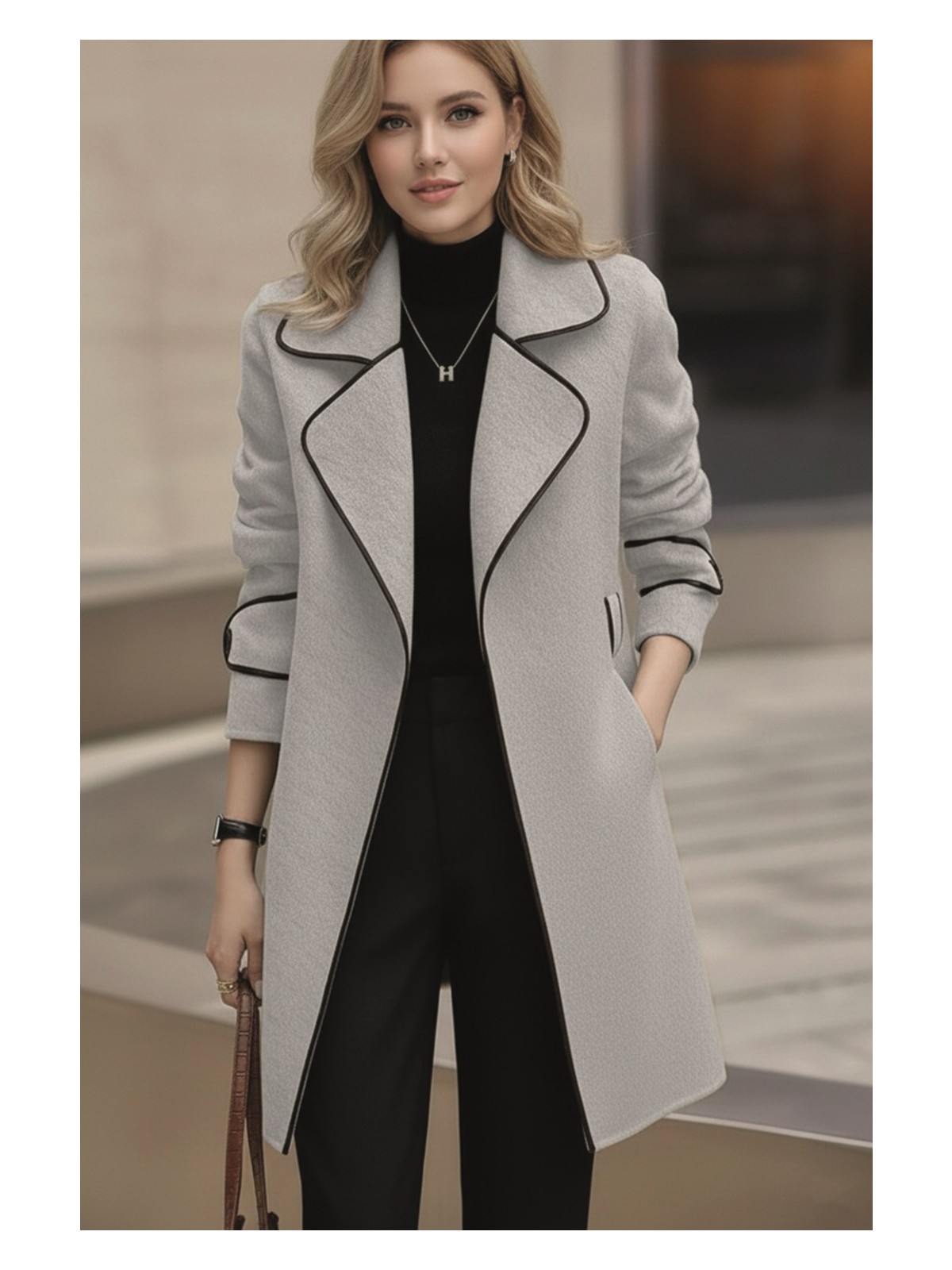 Barbora Kaşe Kadın Şık Yaka Kaban ve Kemer