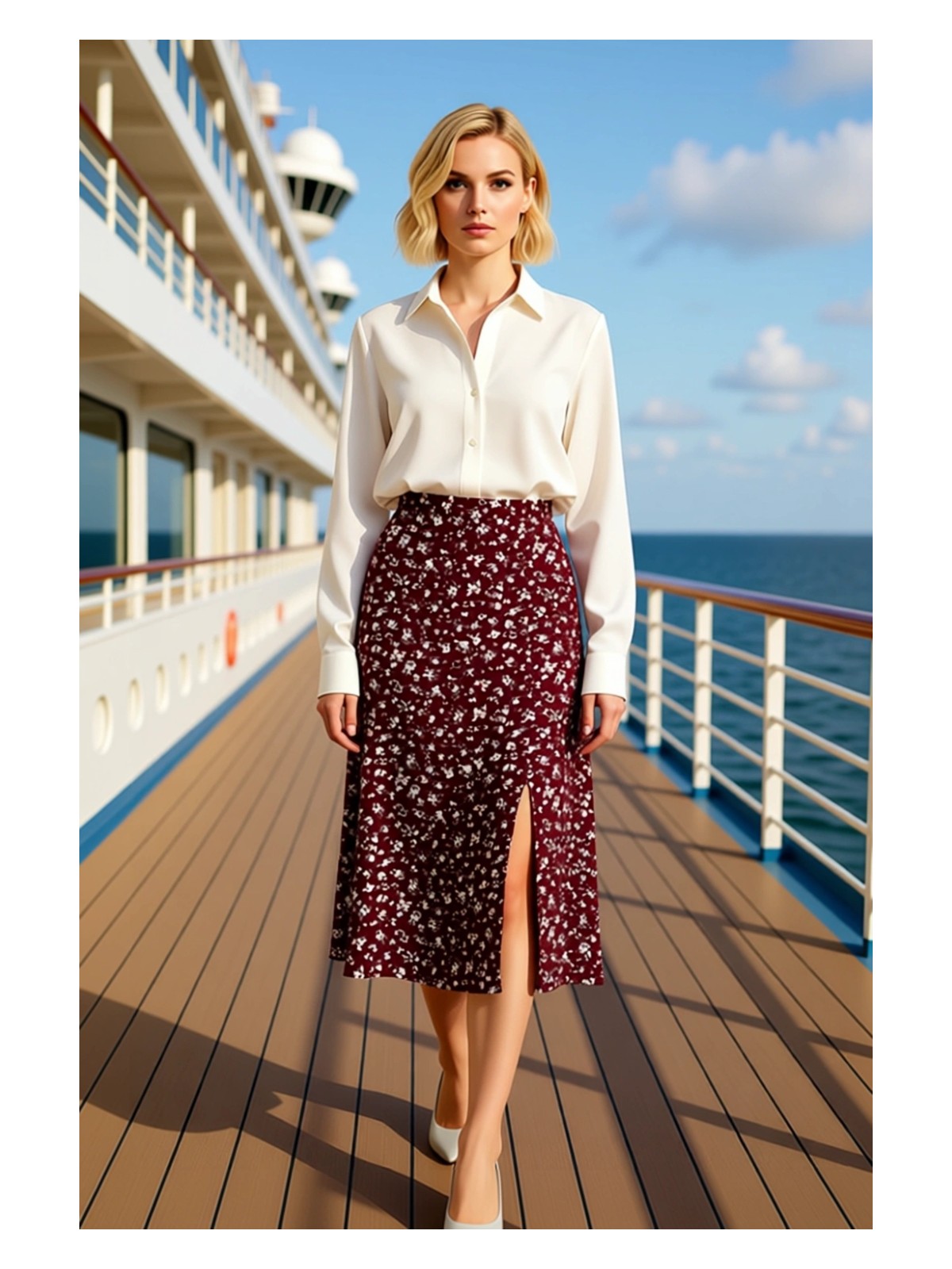 Benerly Kadın Çiçek Desenli Yırtmaçlı Midi Dokuma Etek Yüksek Bel A Kesim %100 Viskoz Fonksiyonel Şık