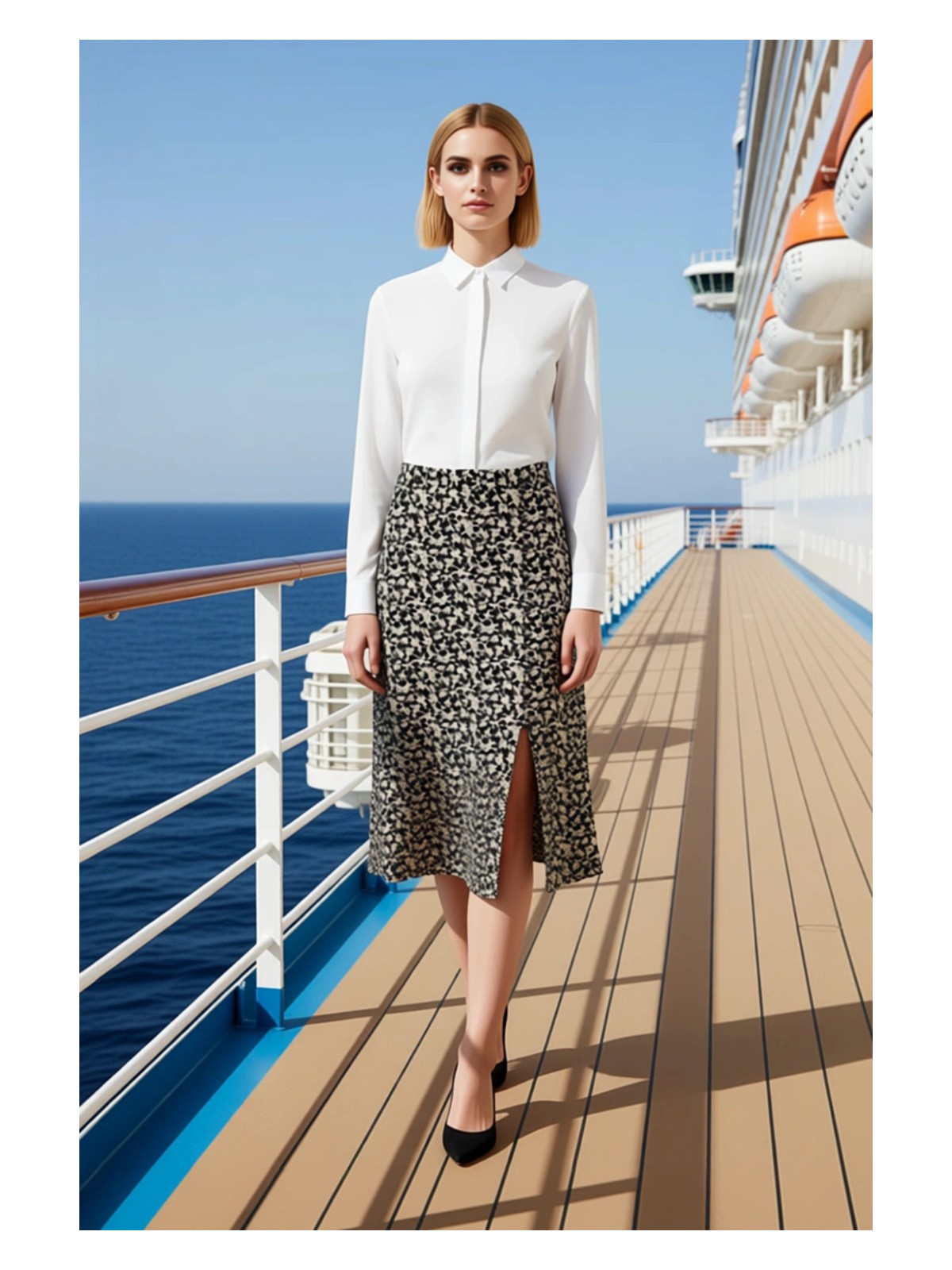 Benerly Kadın Çiçek Desenli Yırtmaçlı Midi Dokuma Etek Yüksek Bel A Kesim %100 Viskoz Fonksiyonel Şık - Görsel 8