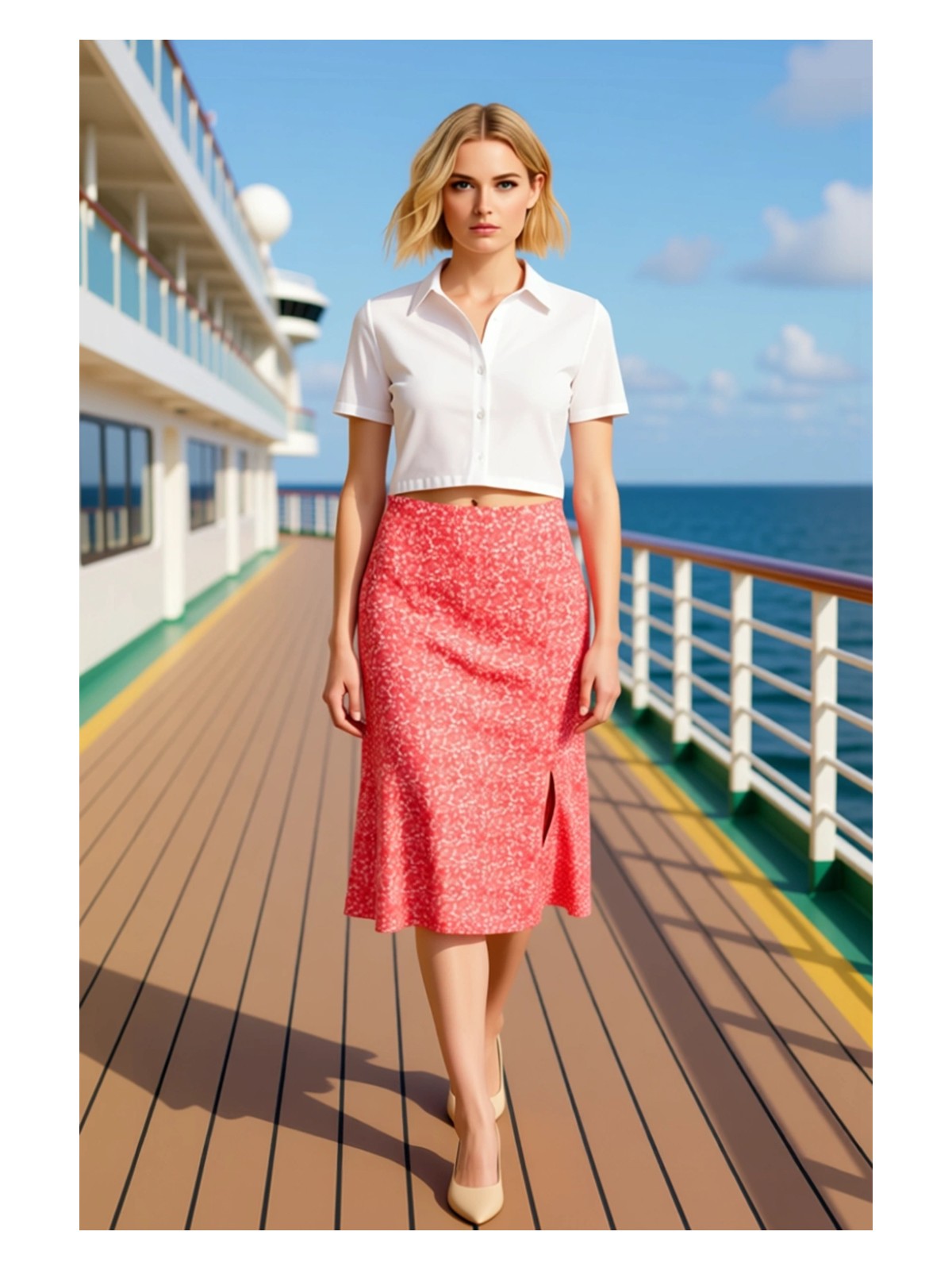 Benerly Kadın Çiçek Desenli Yırtmaçlı Midi Dokuma Etek Yüksek Bel A Kesim %100 Viskoz Fonksiyonel Şık - Görsel 3