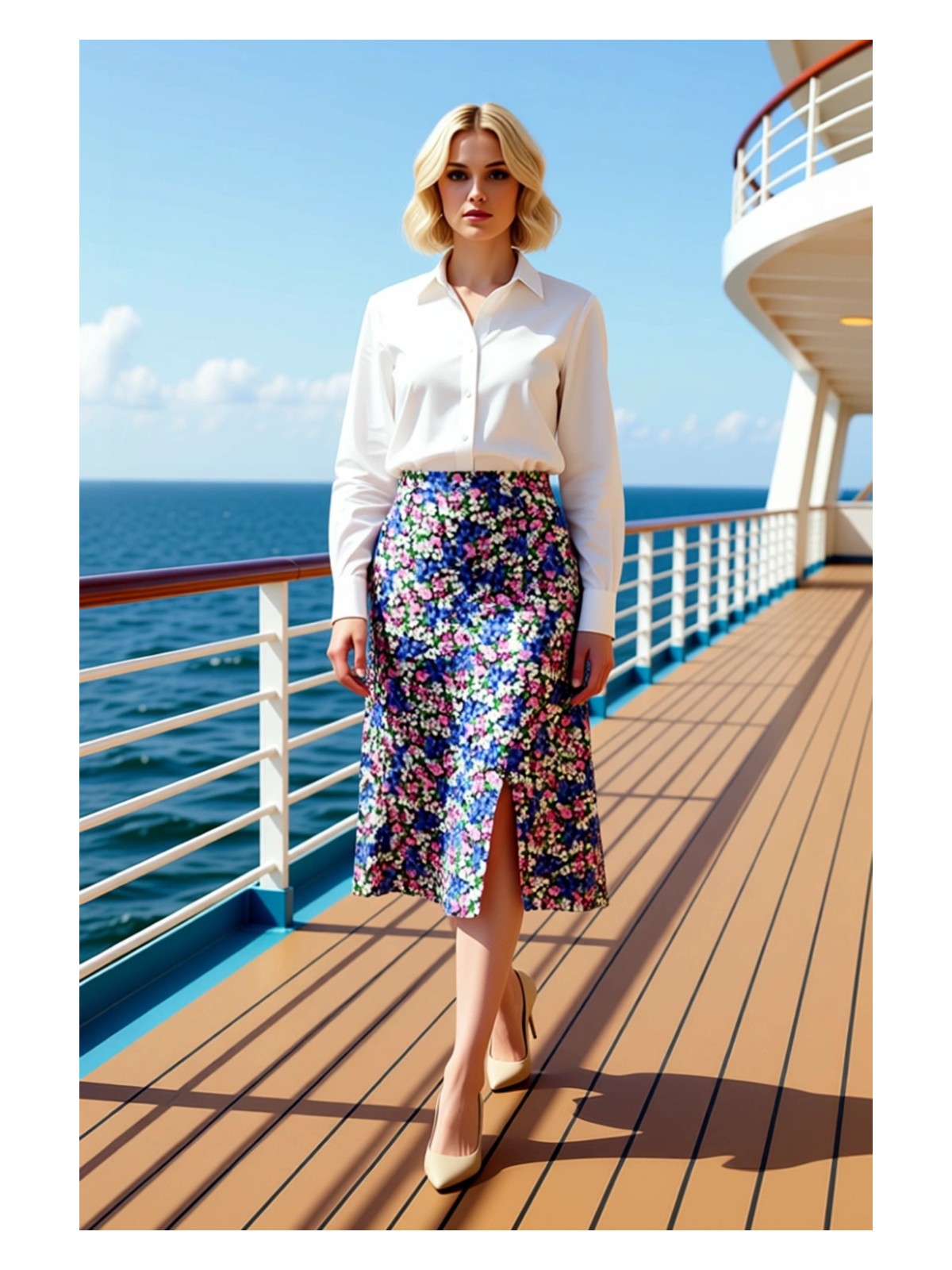 Benerly Kadın Çiçek Desenli Yırtmaçlı Midi Dokuma Etek Yüksek Bel A Kesim %100 Viskoz Fonksiyonel Şık - Görsel 4