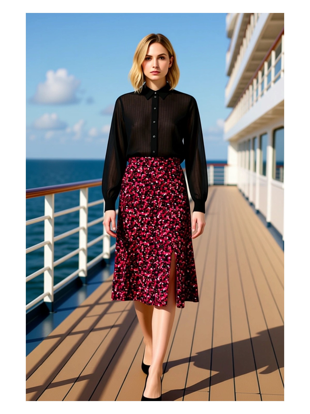 Benerly Kadın Çiçek Desenli Yırtmaçlı Midi Dokuma Etek Yüksek Bel A Kesim %100 Viskoz Fonksiyonel Şık - Görsel 5