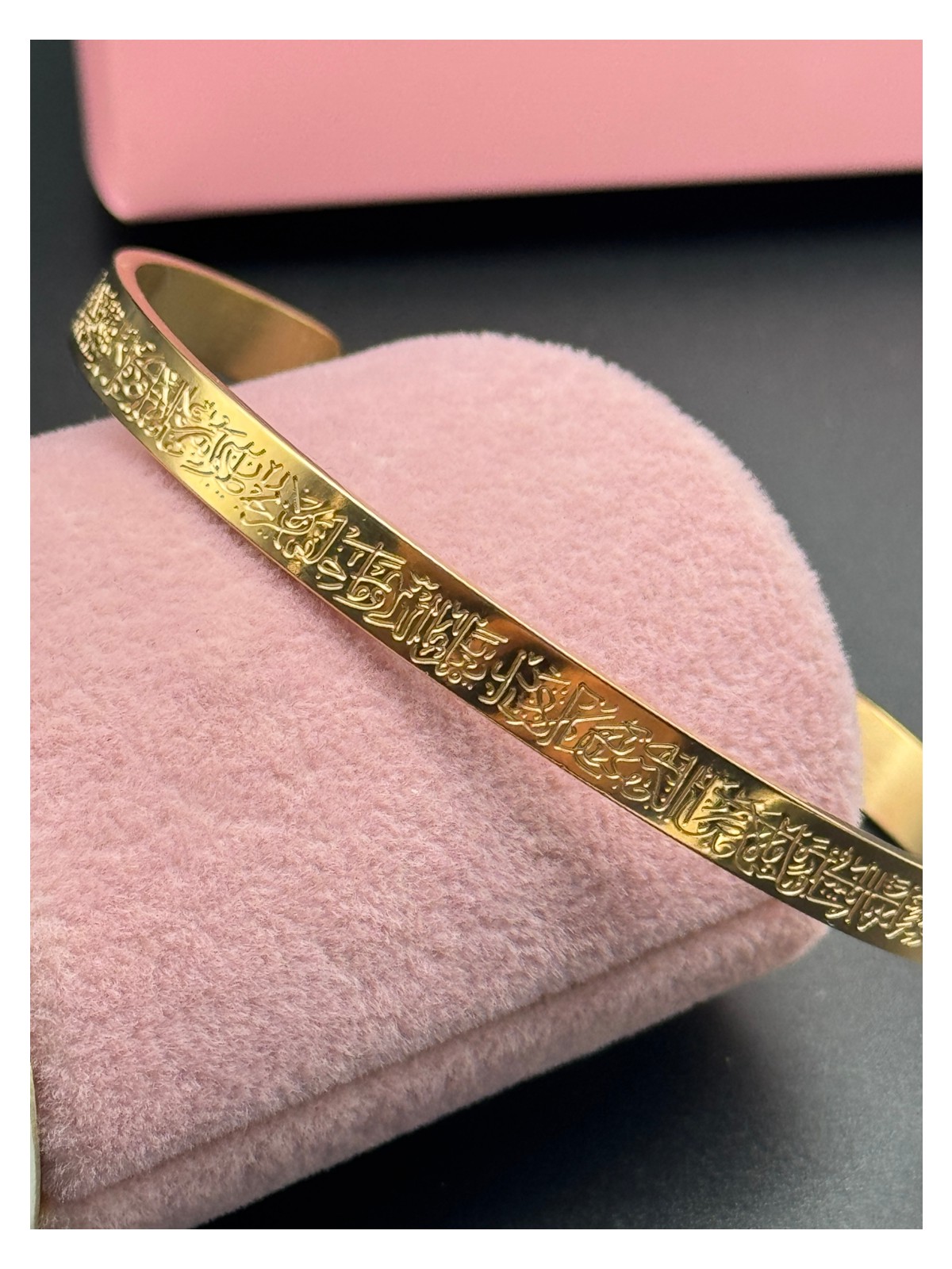 Alsem 925 Ayar Gümüş Kaplama Ayet'el Kürsi Bileklik , Gold Kaplama Nazar Duası Kelepçe ,şans Kelepçe - Görsel 4
