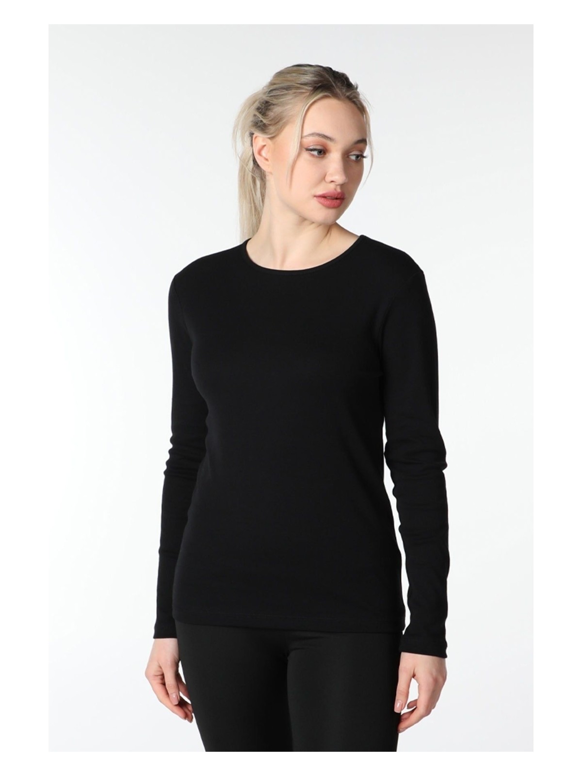 Defy's Kadın Uzun Kollu Bisiklet Yaka Tişört Siyah