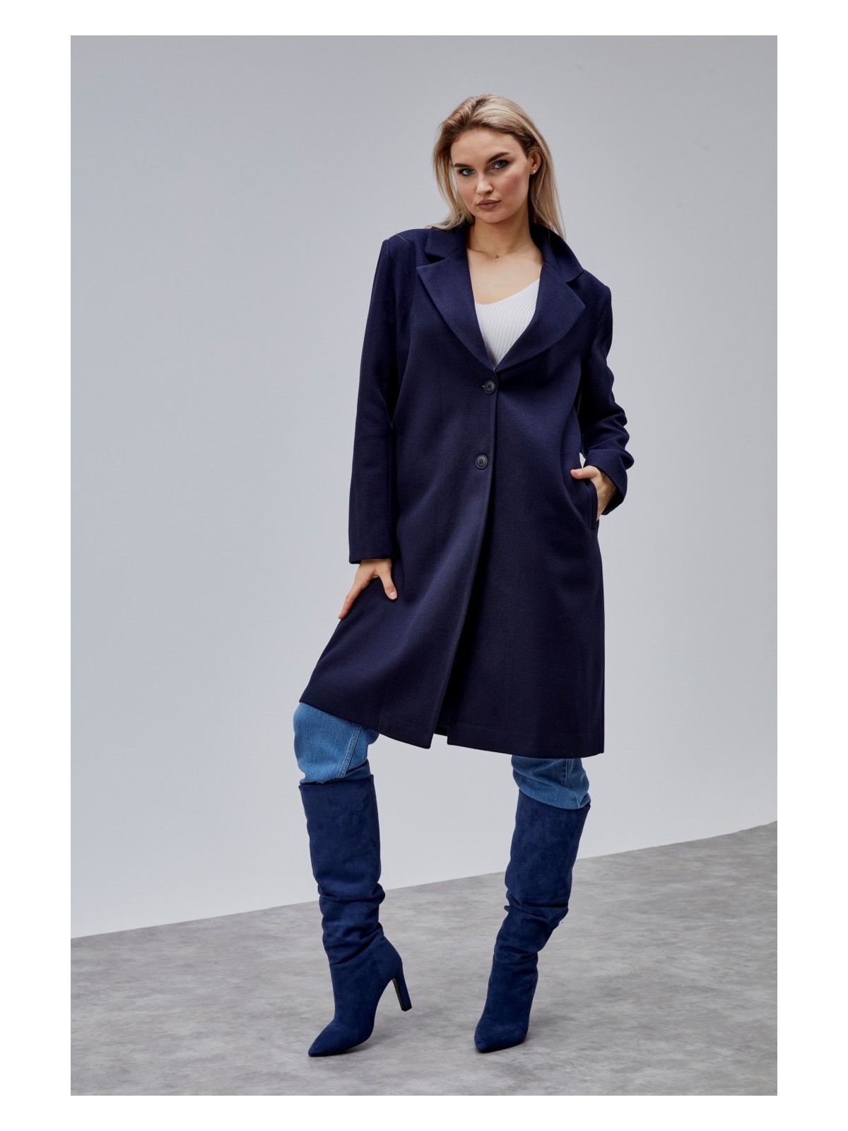 Bolivente Rosalia Lacivert Oversize Kruvaze Kaşe Kaban