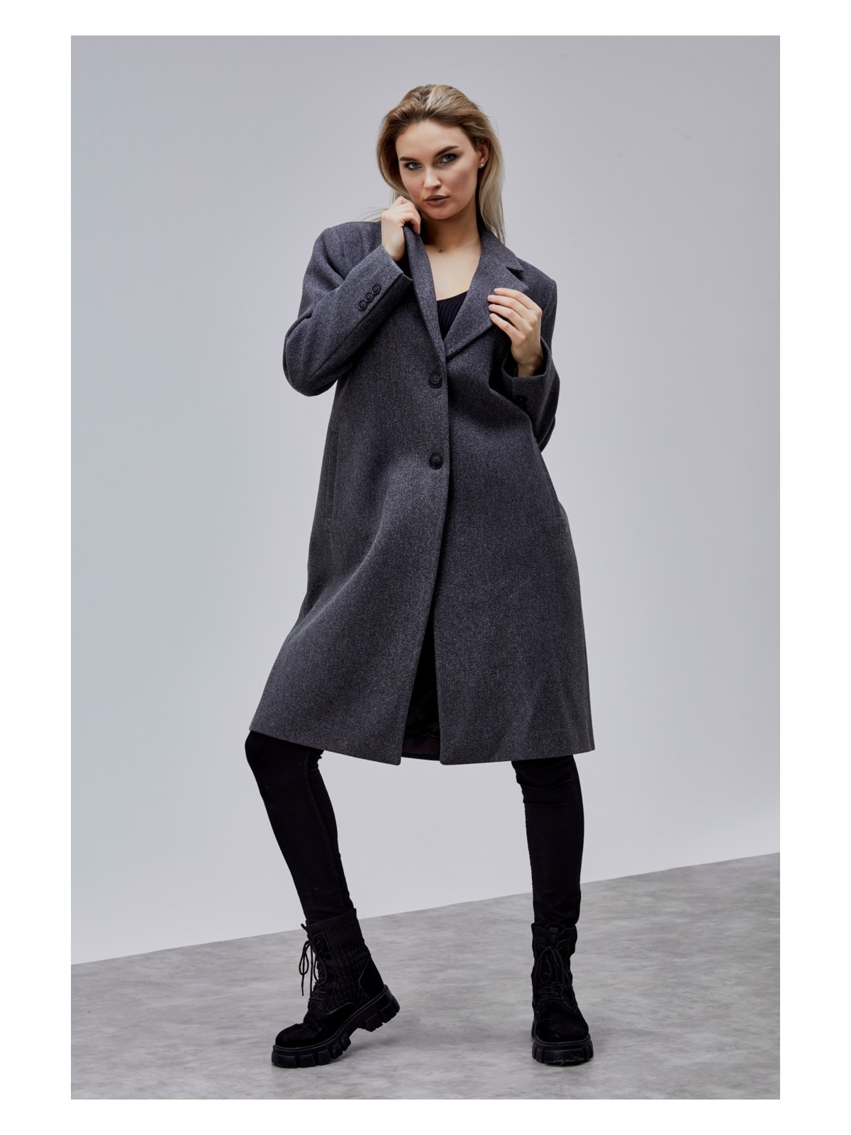 Bolivente Rosalia Ekru Oversize Kruvaze Kaşe Kaban - Görsel 5