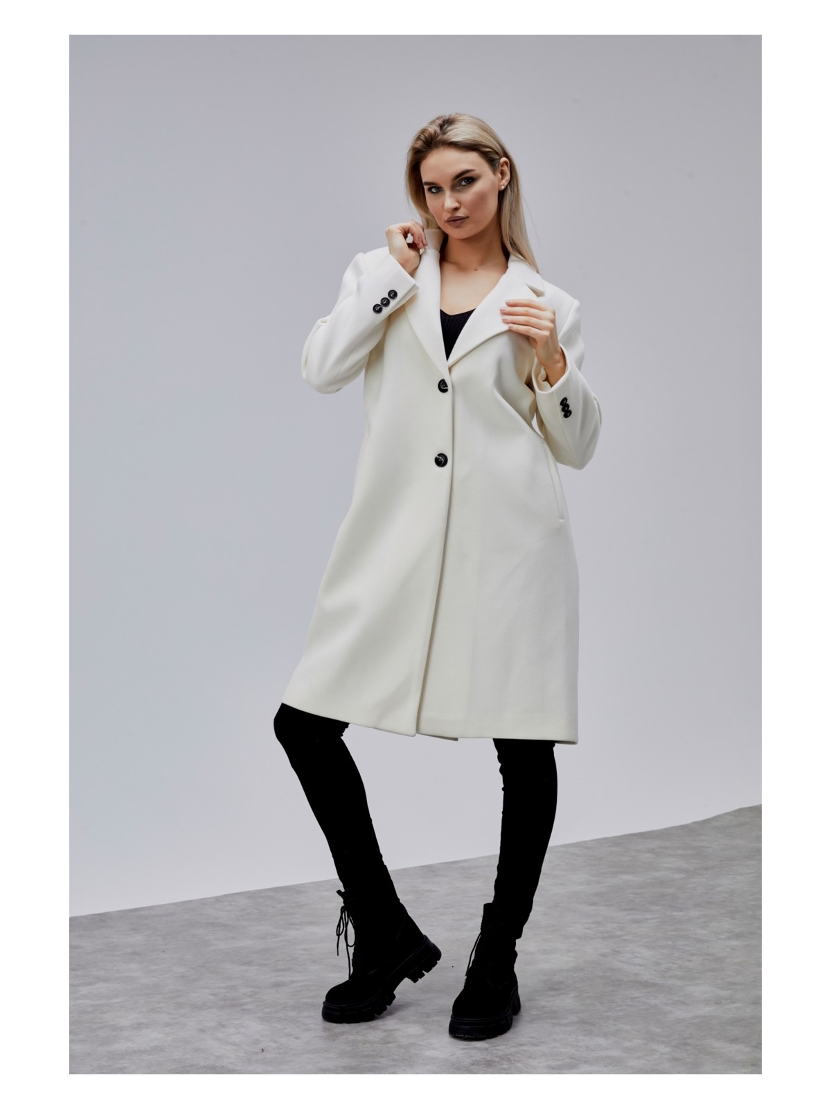 Bolivente Rosalia Lacivert Oversize Kruvaze Kaşe Kaban - Görsel 7