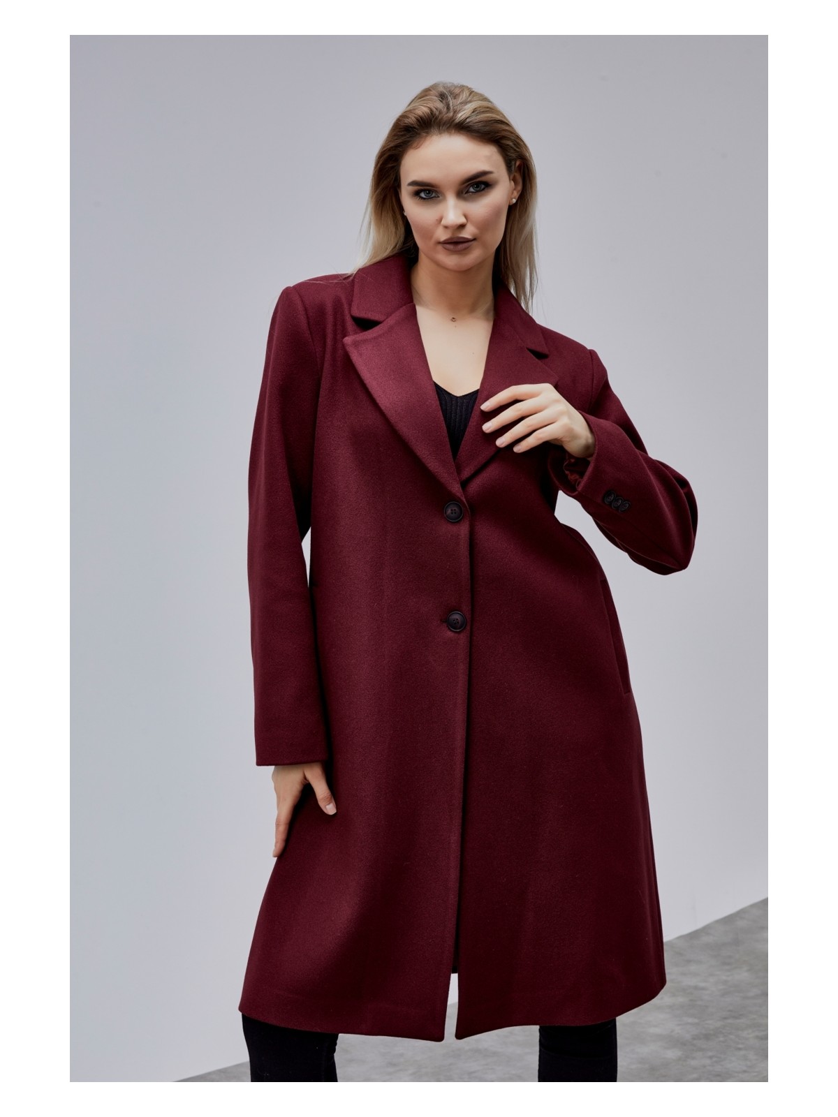 Bolivente Rosalia Ekru Oversize Kruvaze Kaşe Kaban - Görsel 6