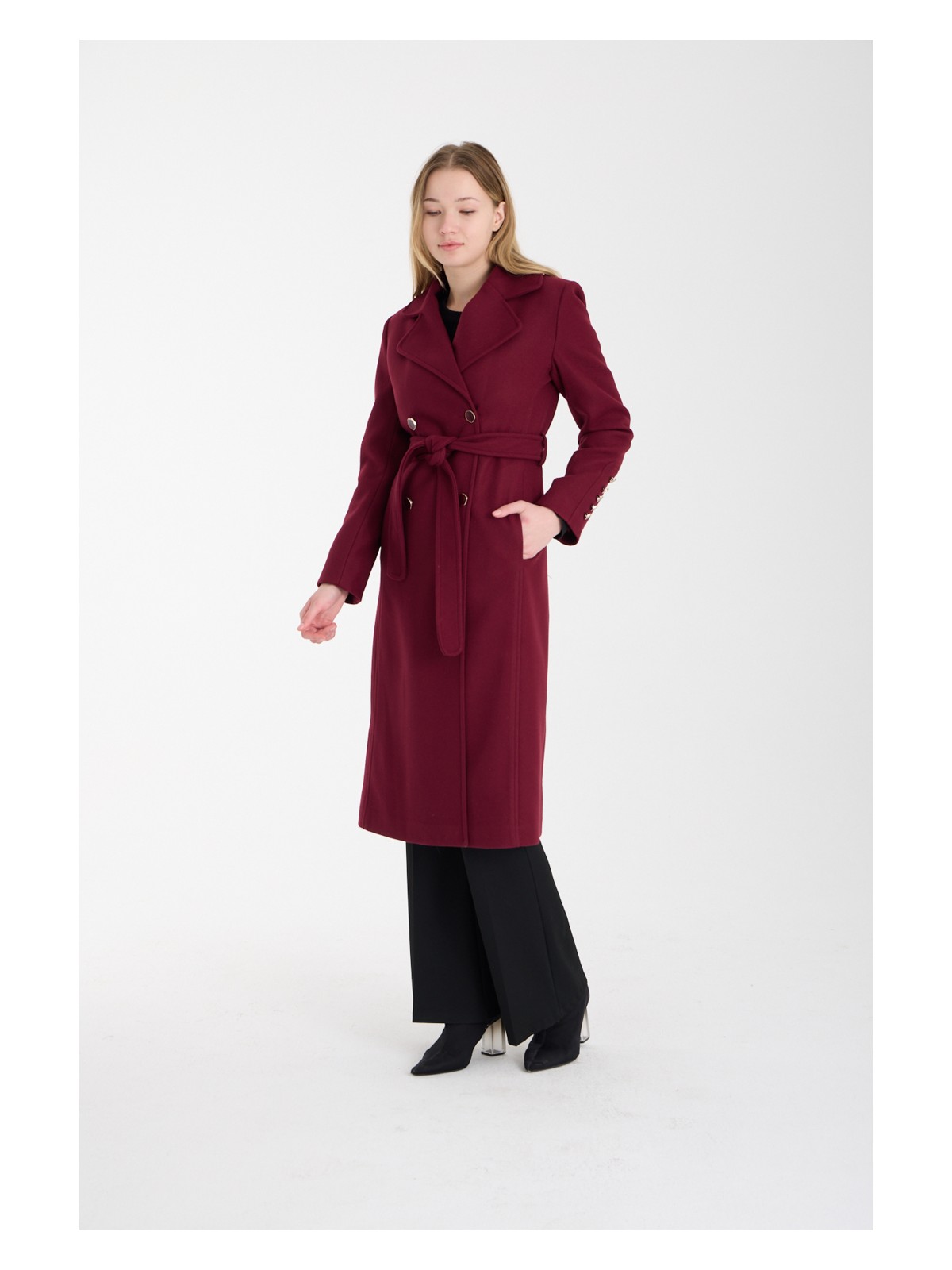 Bolivente Kadın Kol Düğme Detaylı Regular Astarlı Kaban - Görsel 6