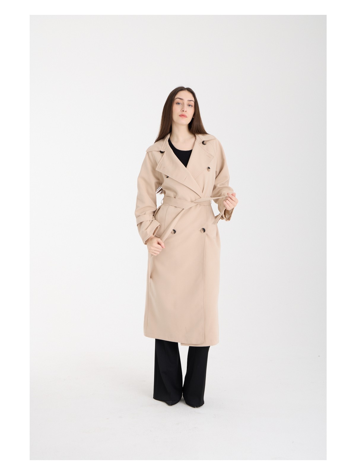 Bolivente Kadın Oversize Kuşaklı Trençkot - Görsel 10