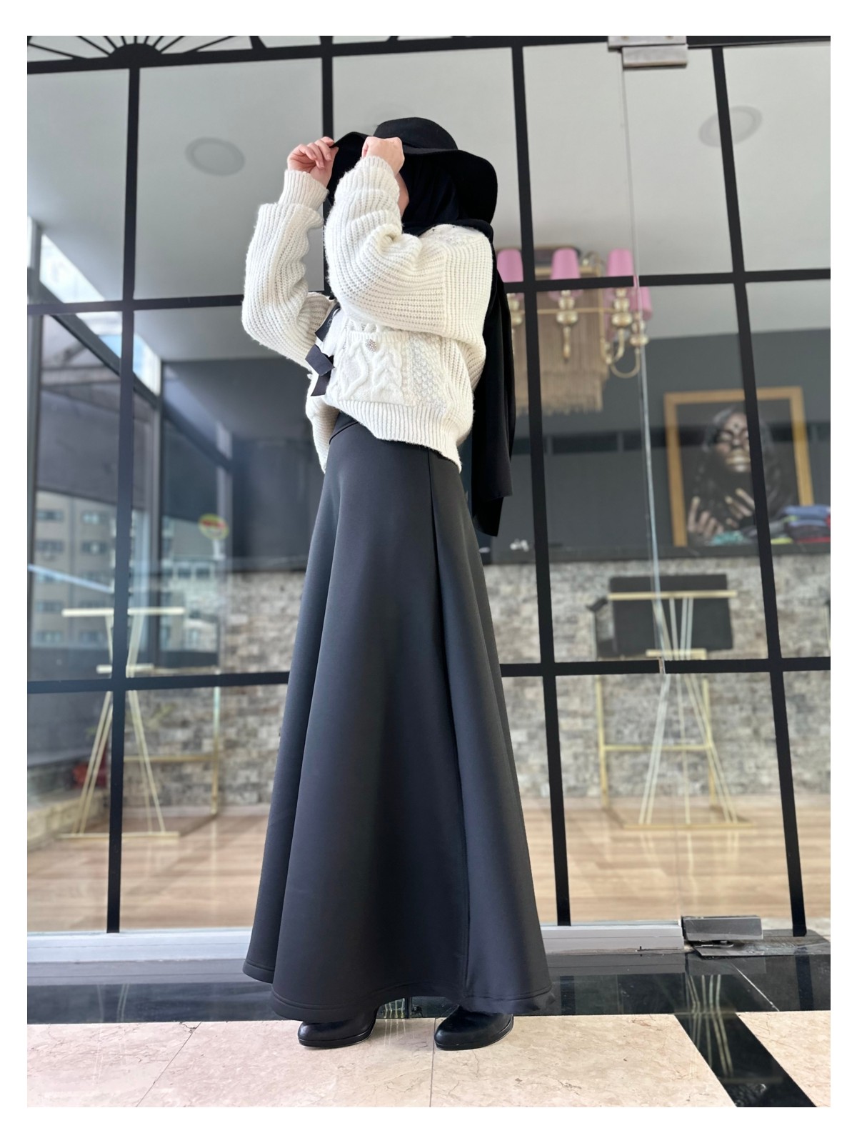 Twoinsis Scuba Uzun Kloş Etek Puf Scuba Kloş Etek Uzun Scuba Etek Tesettür Scuba Etek - Görsel 5