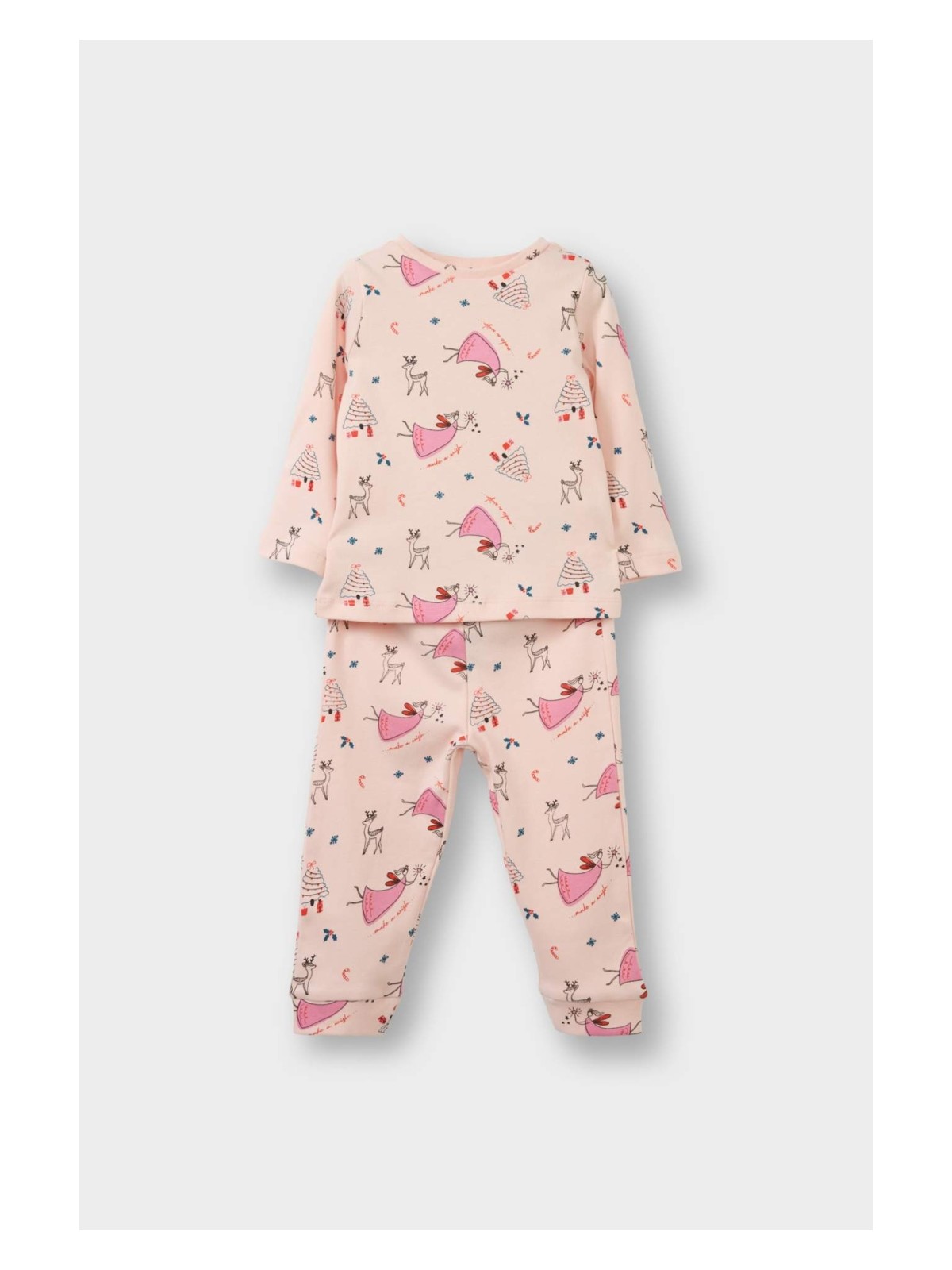 DeFacto %100 Pamuklu Desenli Beli Lastikli Pijama Takımı Kız Bebek F0642A525AU